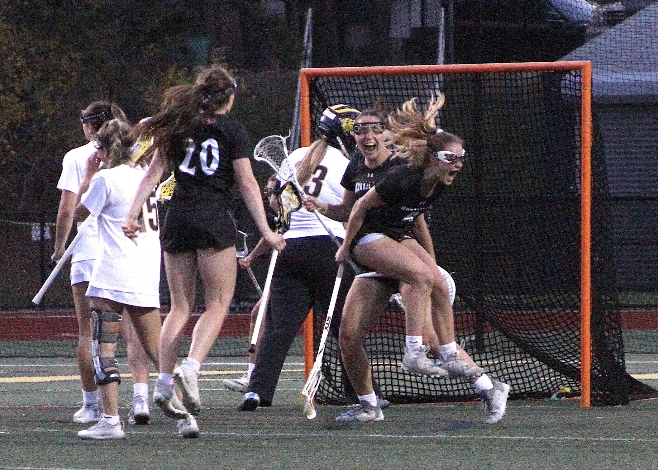 Freshman attack Ava Derby celebrates her game-winning goal. DESIRÉE KEEGAN