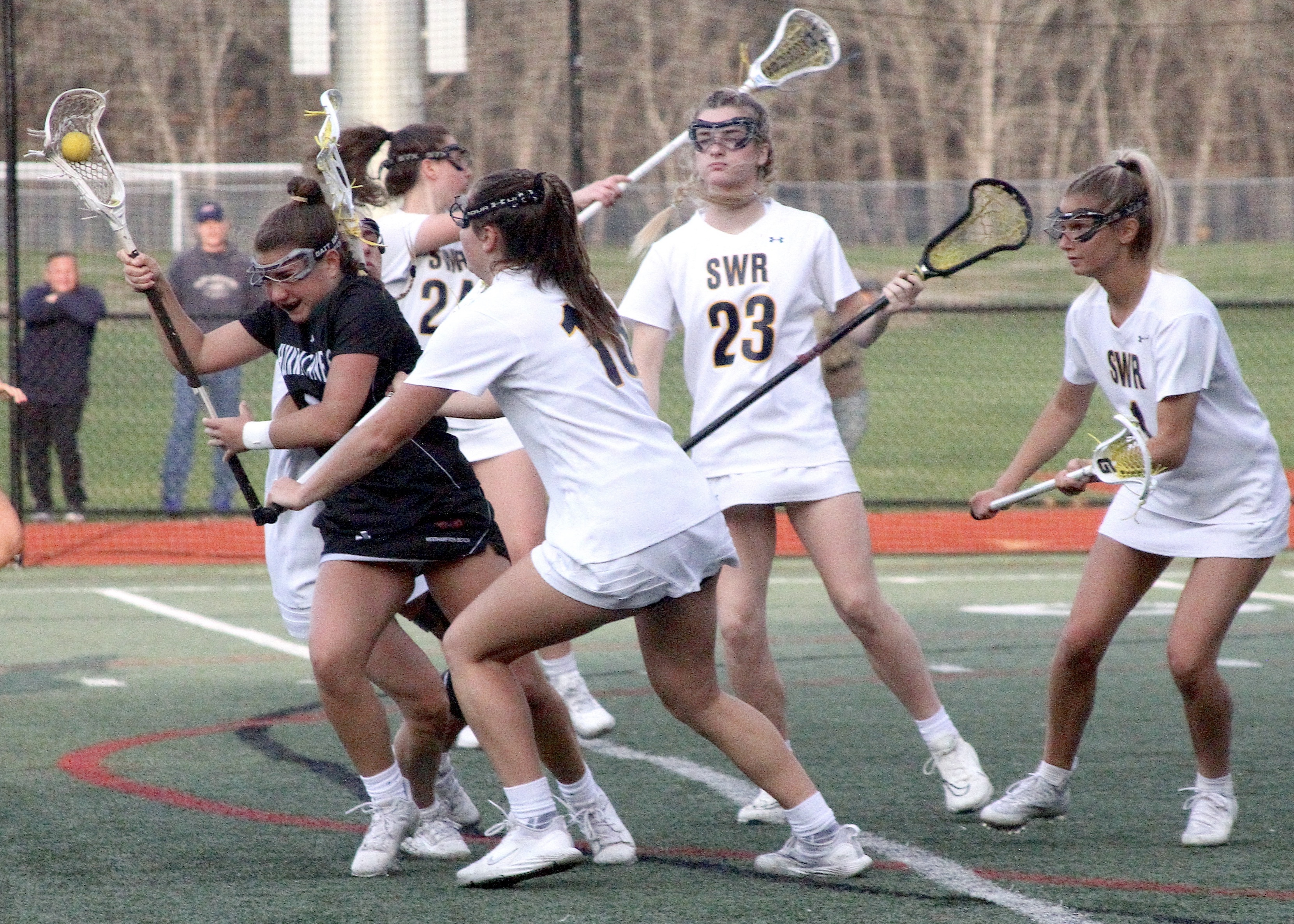 Sophomore attack Brie Provenzano pulls the ball out of traffic. DESIRÉE KEEGAN