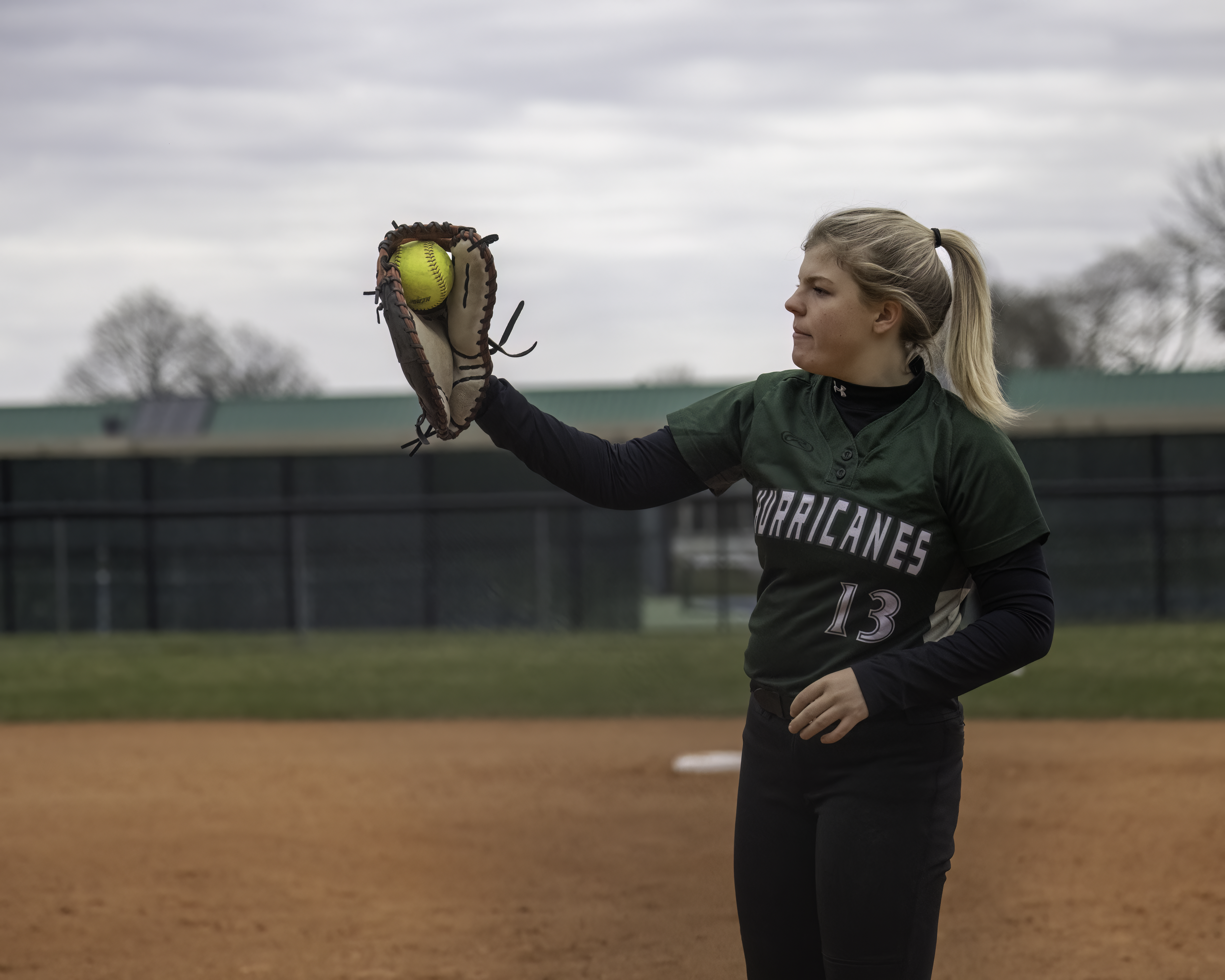 13 gets the ball in the webbing of her mitt.    MARIANNE BARNETT