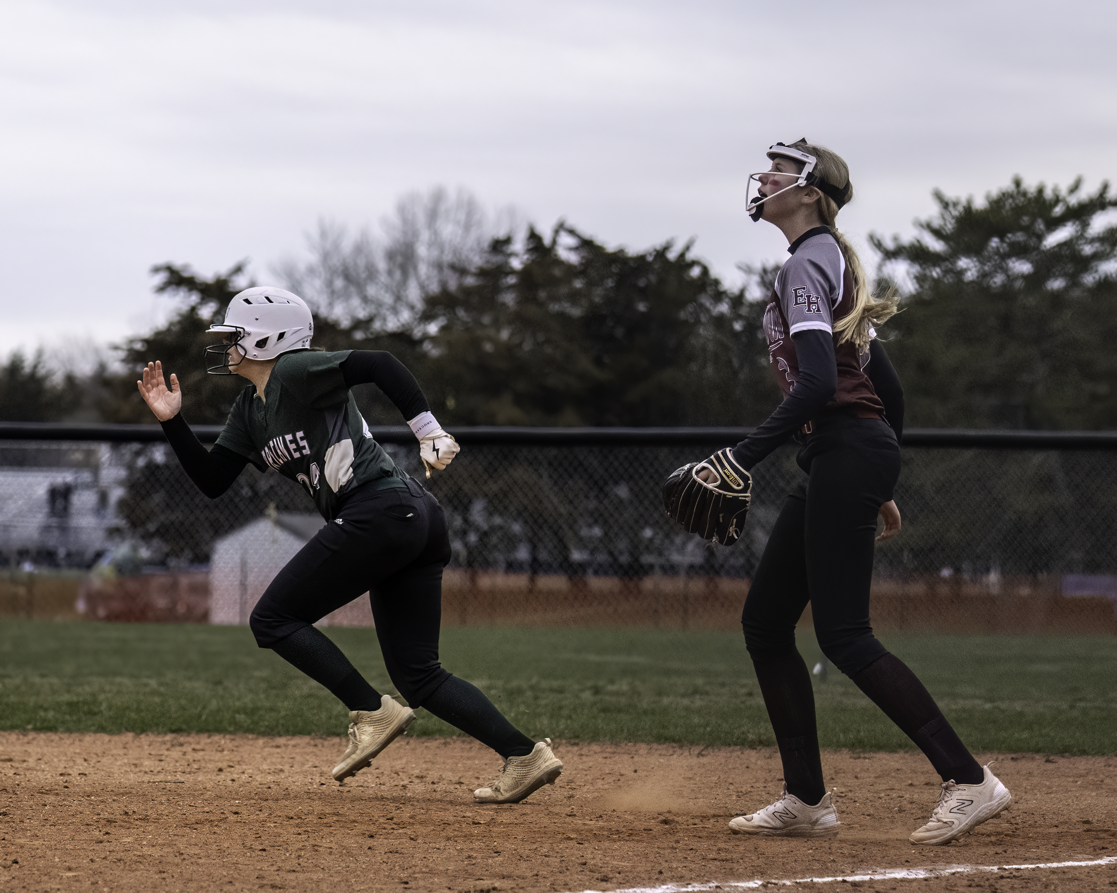 Westhampton Beach freshman Addison Celi takes off with the ball in play.   MARIANNE BARNETT