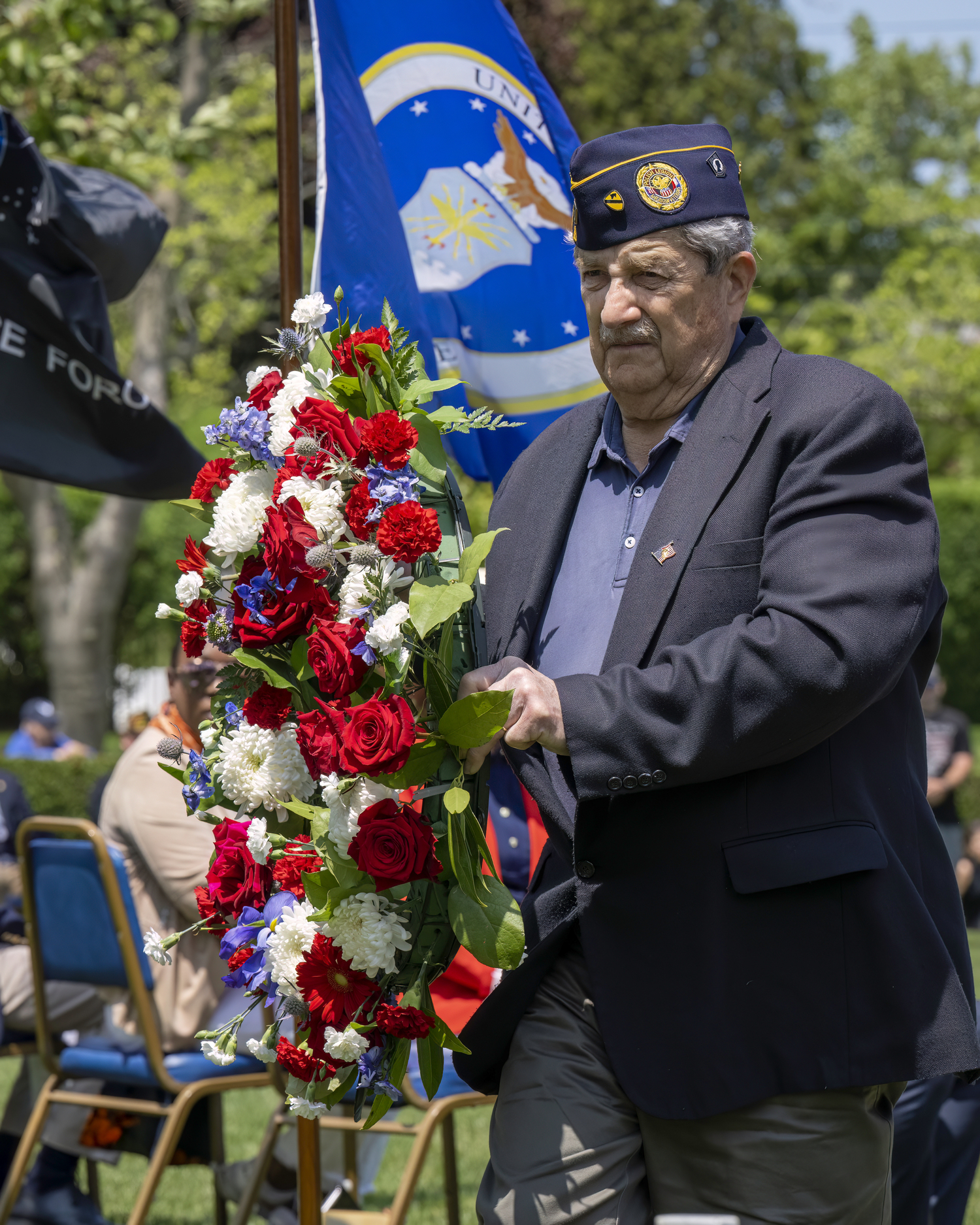 A wreath is placed during the Memorial Day service in Agawam Park in Southampton Village on Monday.