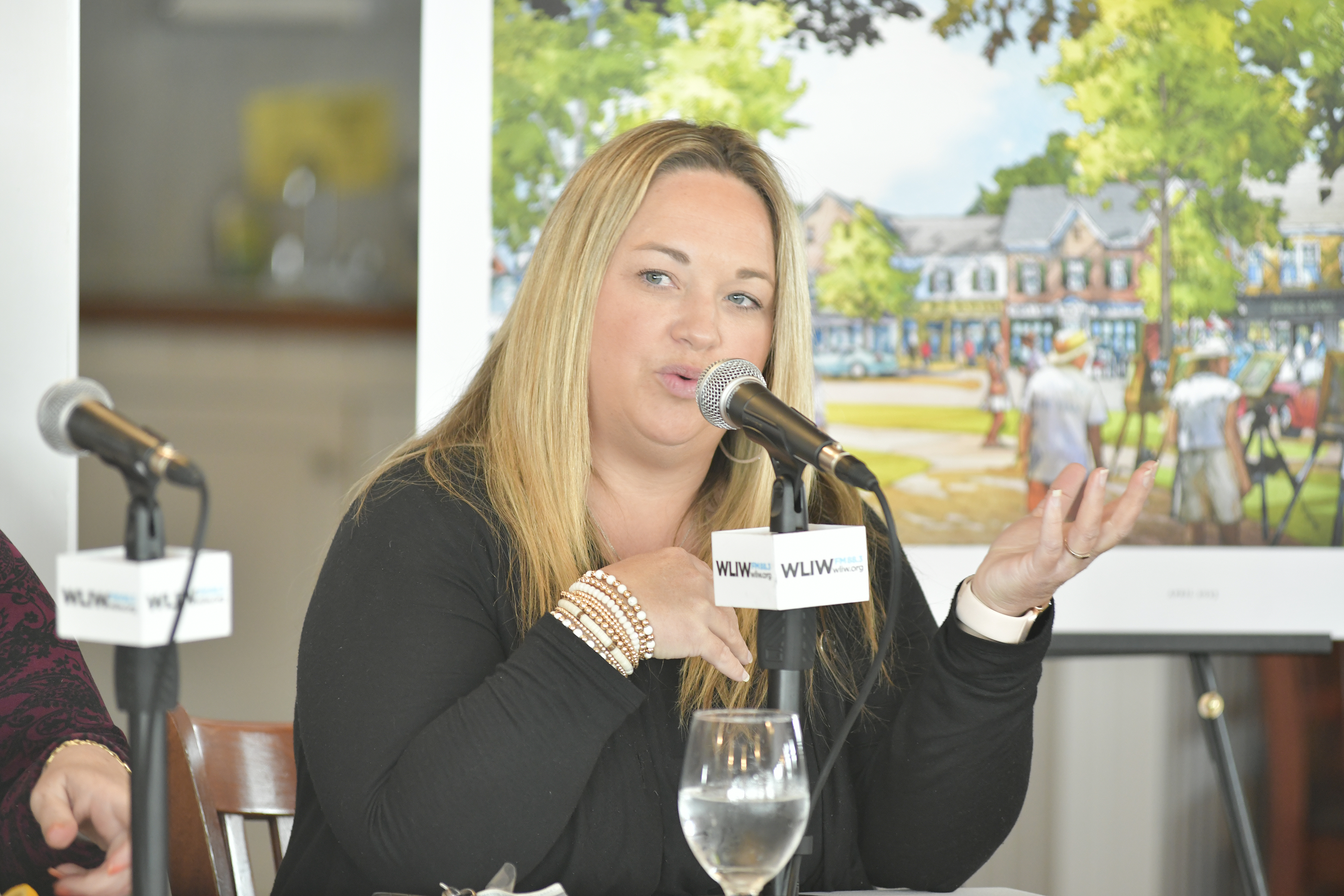 Panelist Christine Taylor, president of the Hampton Bays Chamber of Commerce at the Express Session at Oakland's on April 27.  DANA SHAW