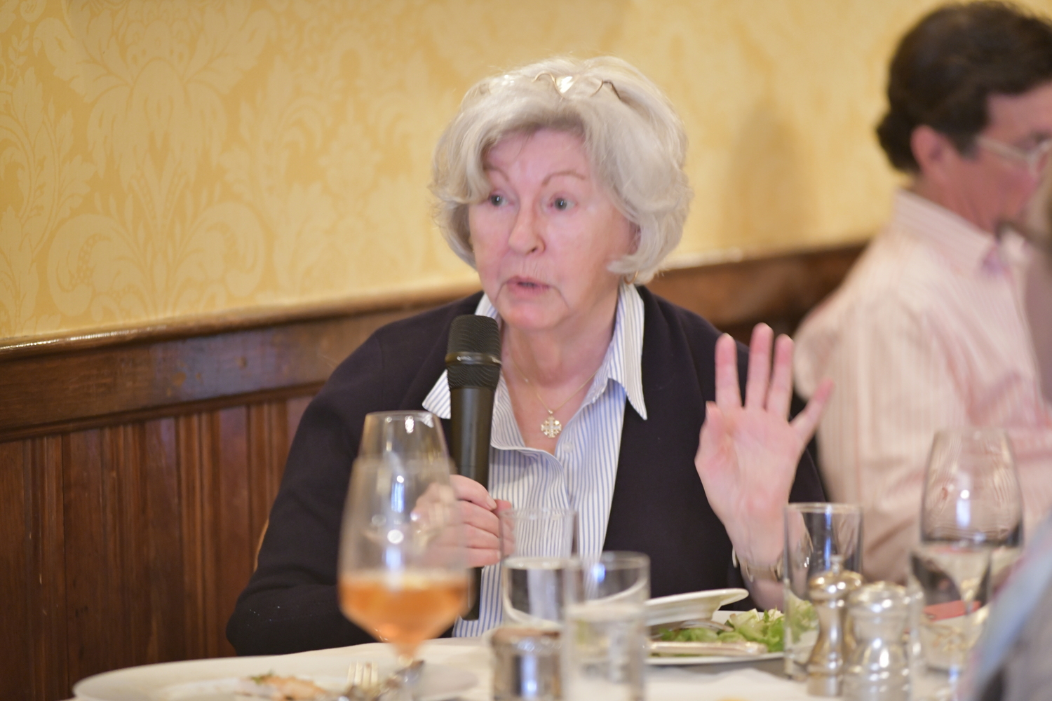 Jane Holden asks a question at the Express Session on May 11 at the American Hotel in Sag Harbor.  DANA SHAW