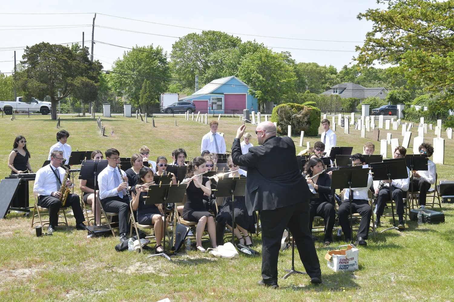 The Westhampton Beach High School Band performs during Memorial Day services at Westhampton Cemetery on Monday.