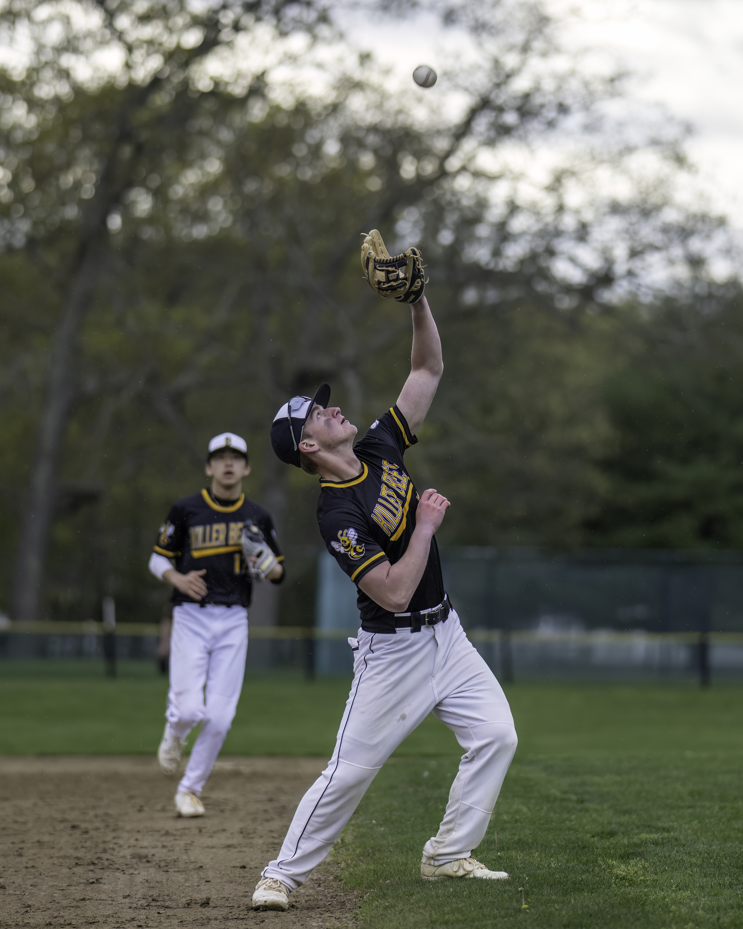 Bridgehampton senior Dylan Fitzgerald lines up a pop out at third base for an out.   MARIANNE BARNETT