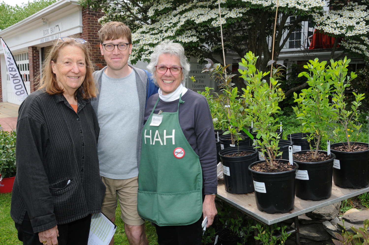 2023 Horticultural Alliance of the Hamptons (H.A.H.) Garden Fair Honoree Elaine Peterson, H.A.H. President Erik Brockmeyer and Bettina Benson at the H.A.H.  2023 Garden Fair preview sale and auction on Friday and Saturday at the  Bridgehampton Community House.   RICHARD LEWIN