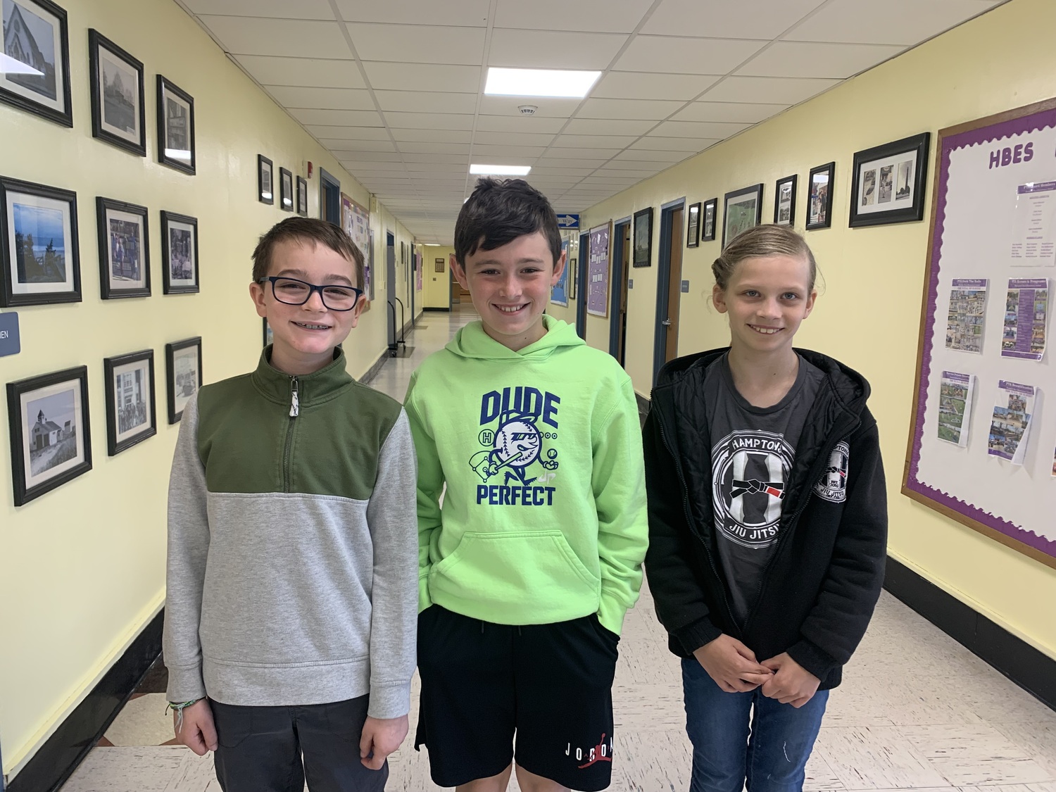 Hampton Bays Elementary School fourth-graders, from left, William Loudenslager, Jack Huebner and Annabel Ramsay have qualified for the 2023 New York State Education Department First in Math Tournament. COURTESY HAMPTON BAYS SCHOOL DISTRICT