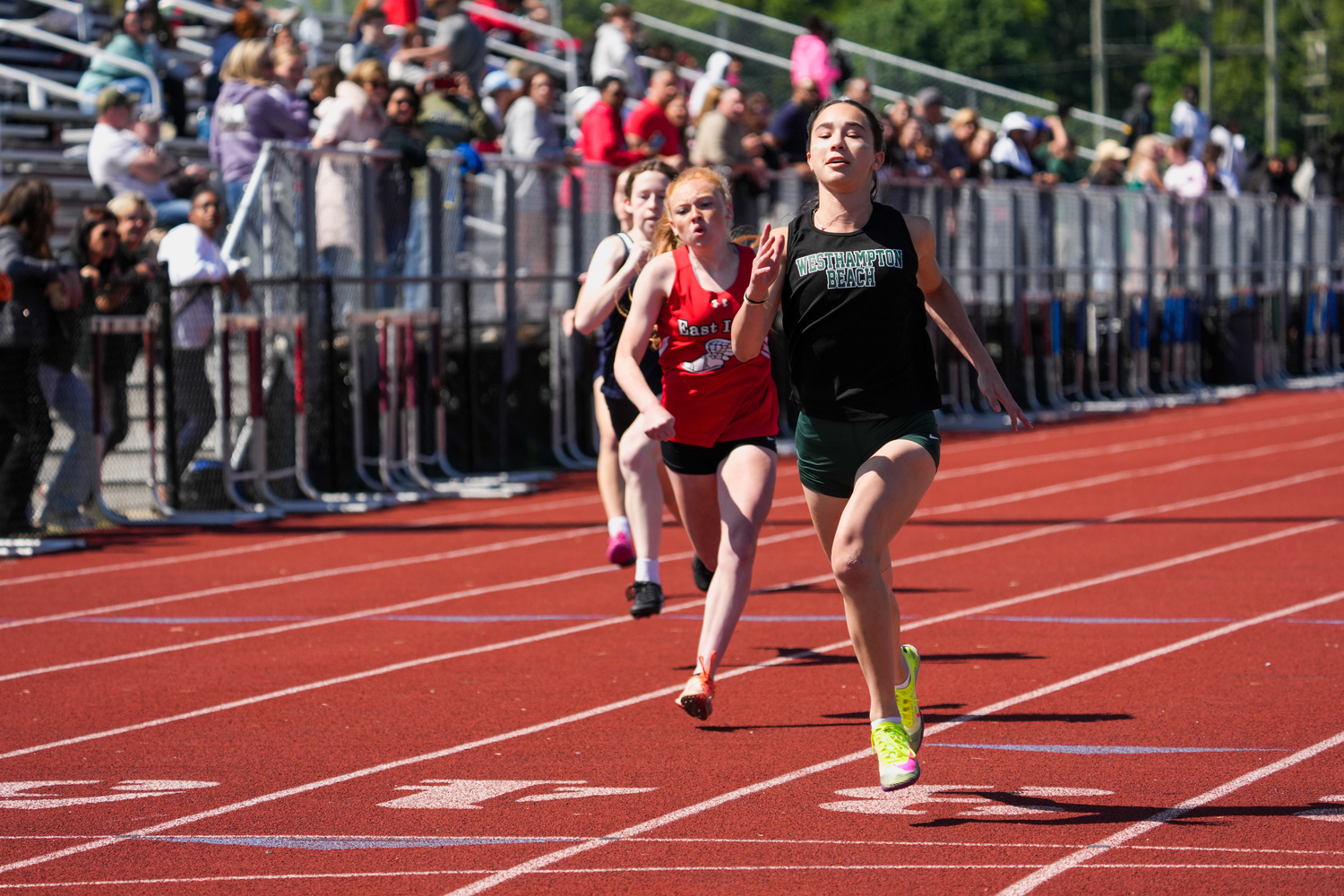 Westhampton Beach sophomore Halle Geller placed second in the 100-meter dash.    RON ESPOSITO