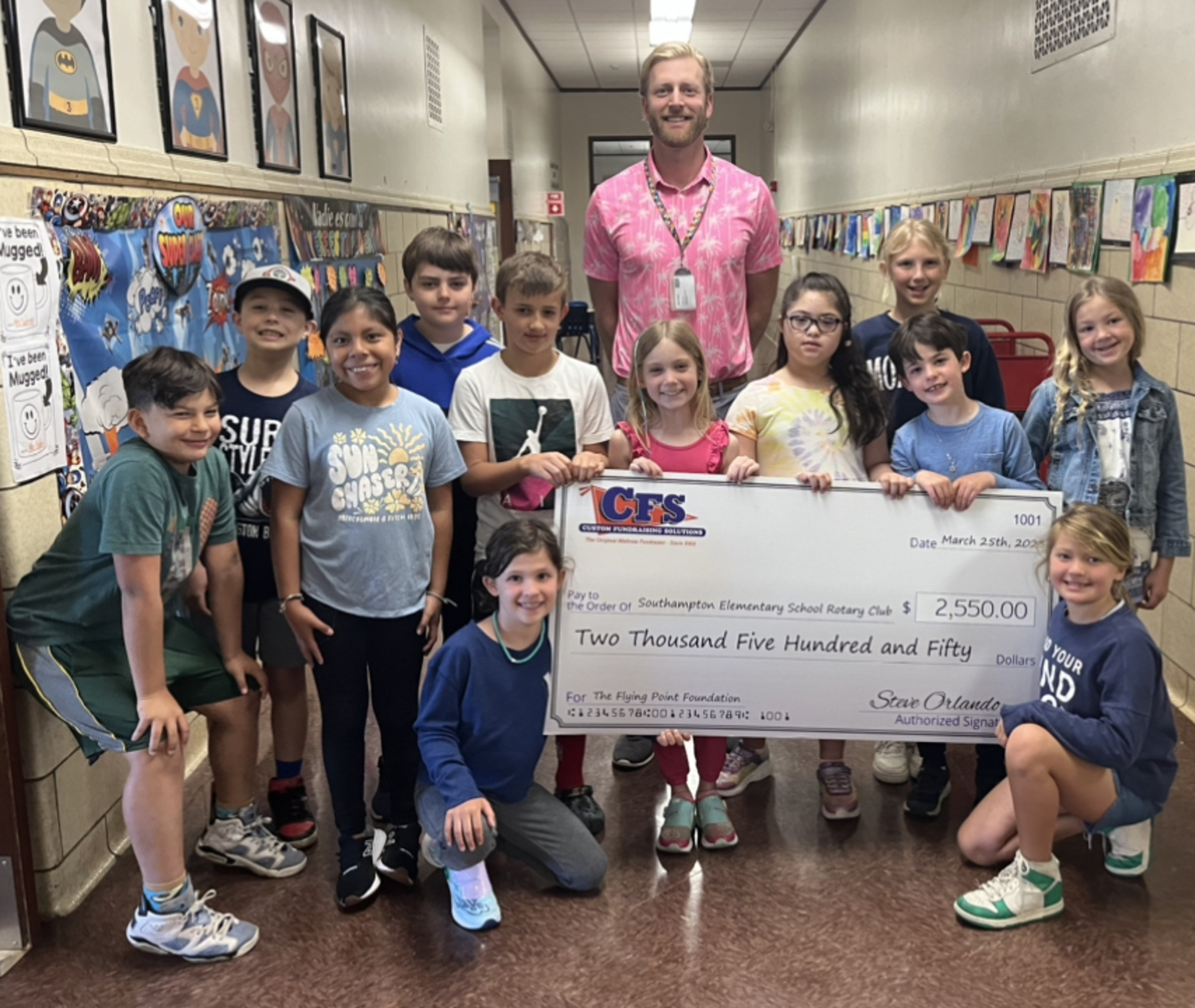 Students in Dr. Nick Epley’s Southampton Elementary School Rotary Club recently organized a fundraiser for the Flying Point Foundation for Autism, in which they sold mattresses, with help from a company that organizes them, and manned a bake sale. The event raised a combined $3,000.  COURTESY NICK EPLEY