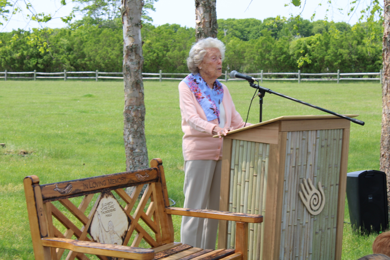 Tinka Topping speaks at the dedication at Hayground School ELIZABETH VESPE