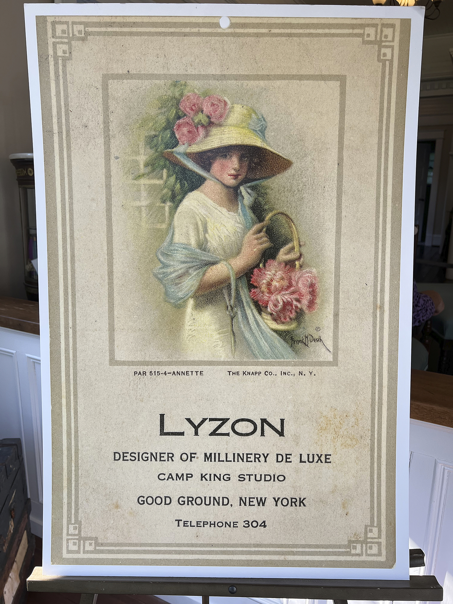 A print of what was an early form of advertising for the Lyzon Hat Shop.   DANA SHAW