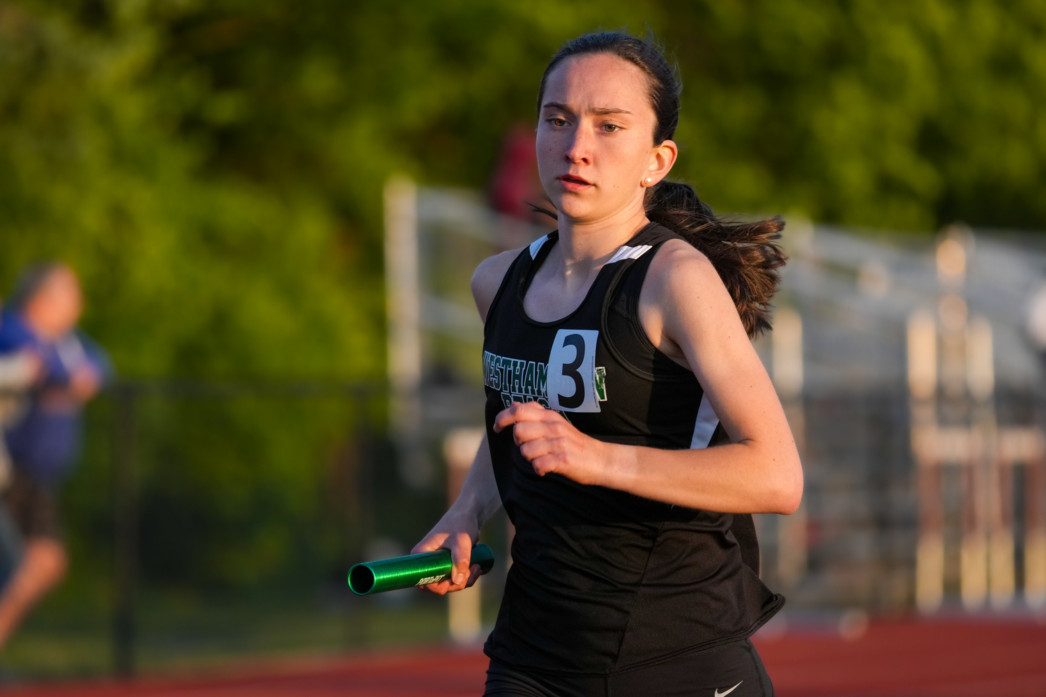 Westhampton Beach sophomore Lily Strebel competing in one of the relays.   RON ESPOSITO