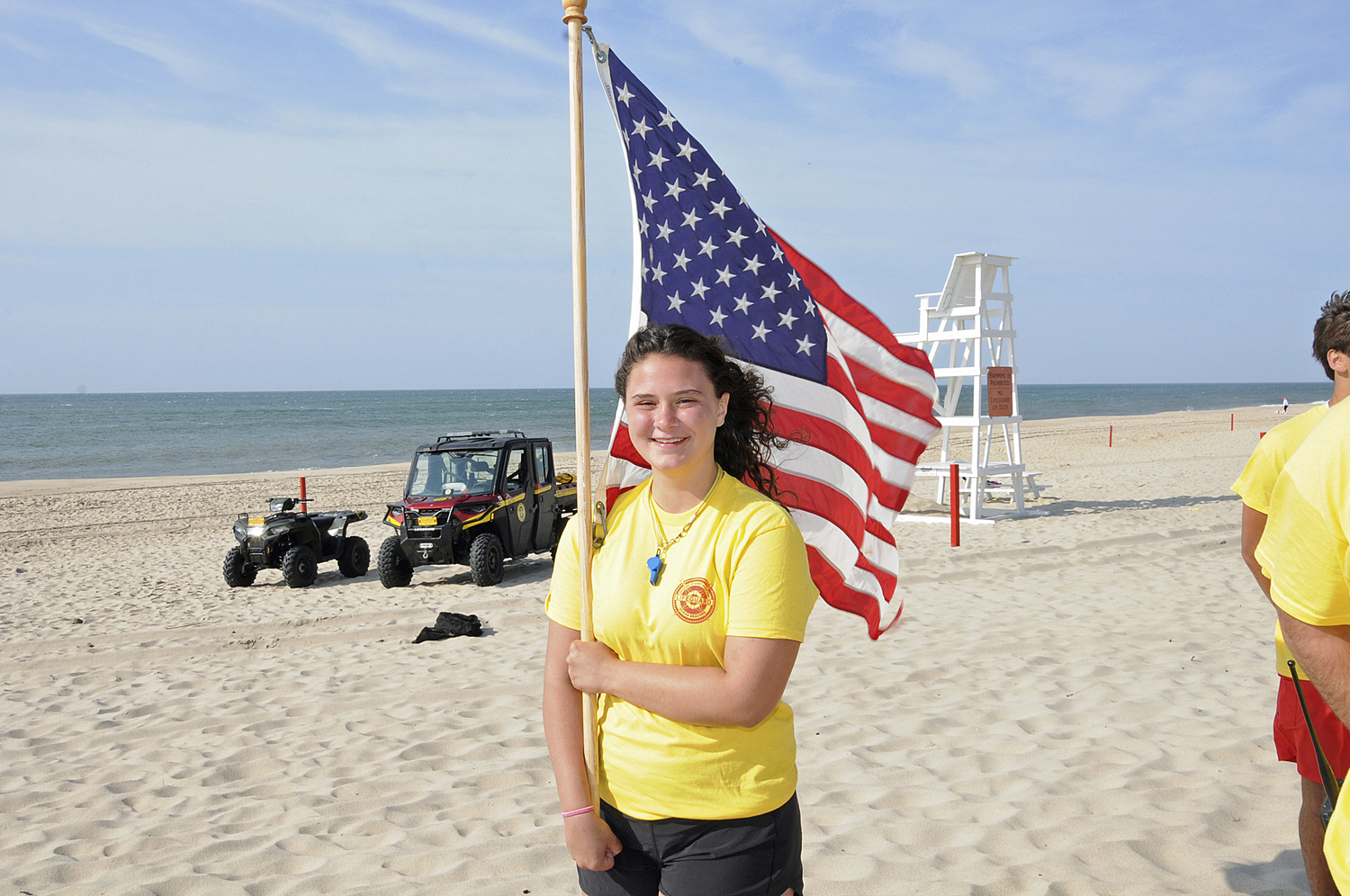 Ava Soldo at the “Lost at Sea” Memorial Day service at Main Beach in East Hampton on Monday morning.  RICHARD LEWIN