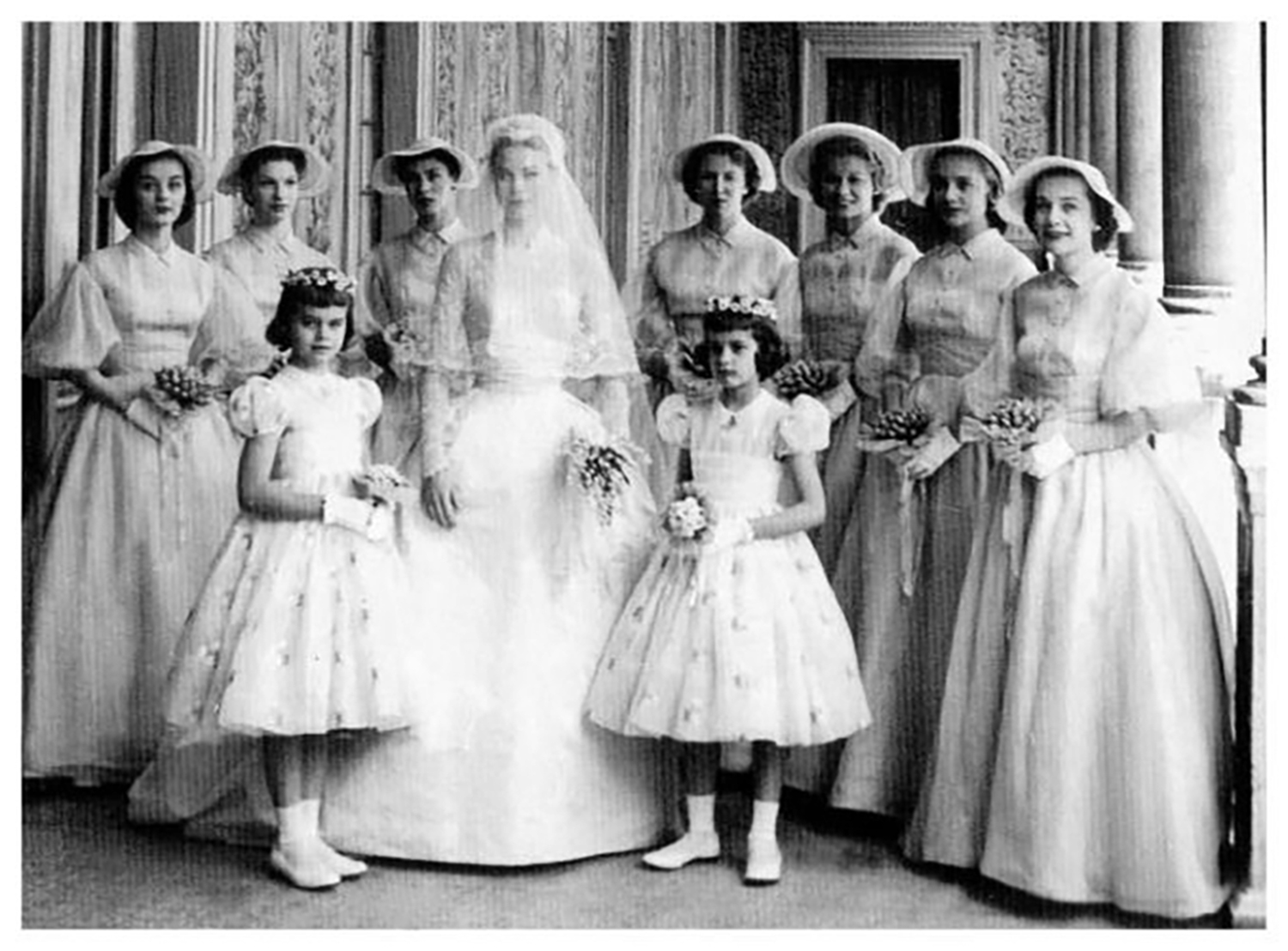Grace Kelly's Monegasque bridal party wore hats created by the King's at the Lyzon Hat Shop when she married Prince Rainier of Monaco in 1956.  COURTESY HAMPTON BAYS HISTORICAL SOCIETY