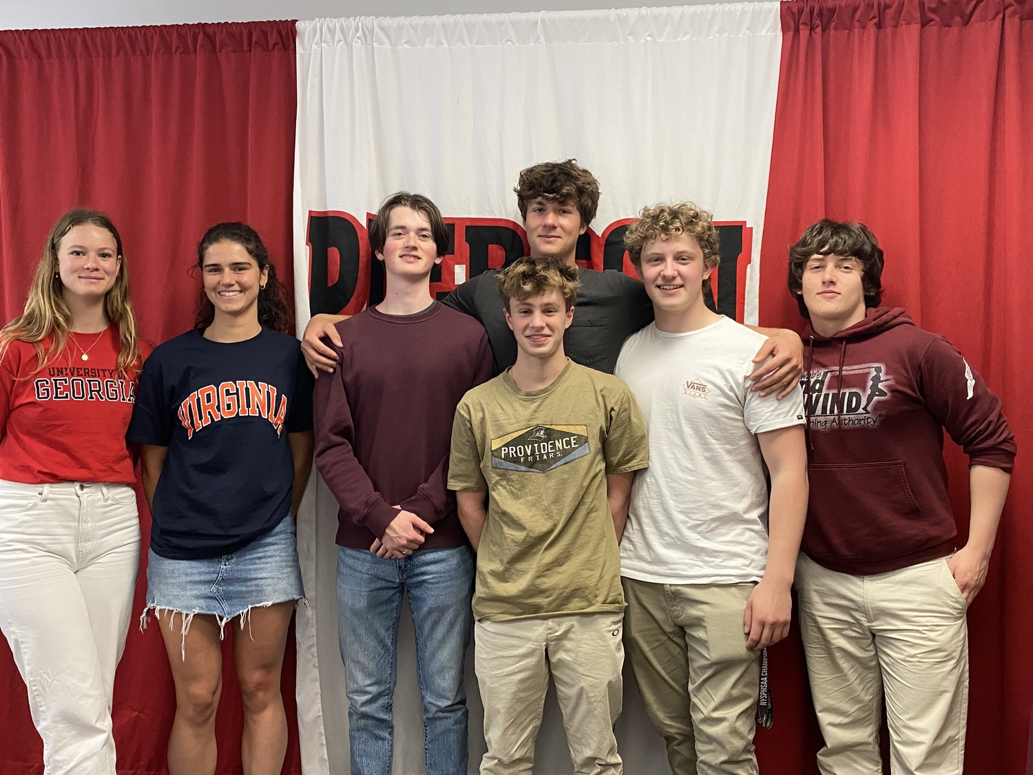 Pierson Middle/High School seniors wore the colors or logos of the college choice to school on May 1.  All seniors were invited to the counseling office to formally announce their plans such as college, career training, employment or armed services. COURTESY SAG HARBOR SCHOOL DISTIRCT