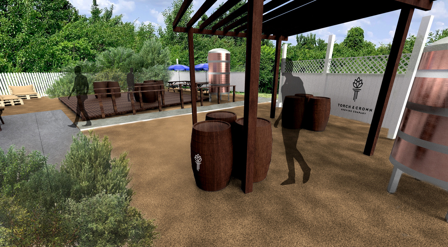 Renderings of Torch & Crown Brewing Company's new beer garden layout at Best Pizza & Dive Bar on the Napeague Stretch. COURTESY TORCH & CROWN BREWING COMPANY