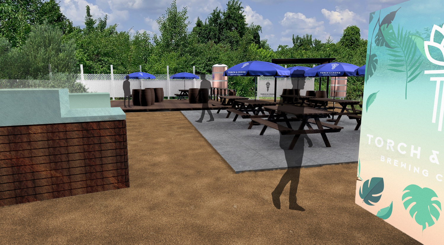 Renderings of Torch & Crown Brewing Company's new beer garden layout at Best Pizza & Dive Bar on the Napeague Stretch. COURTESY TORCH & CROWN BREWING COMPANY