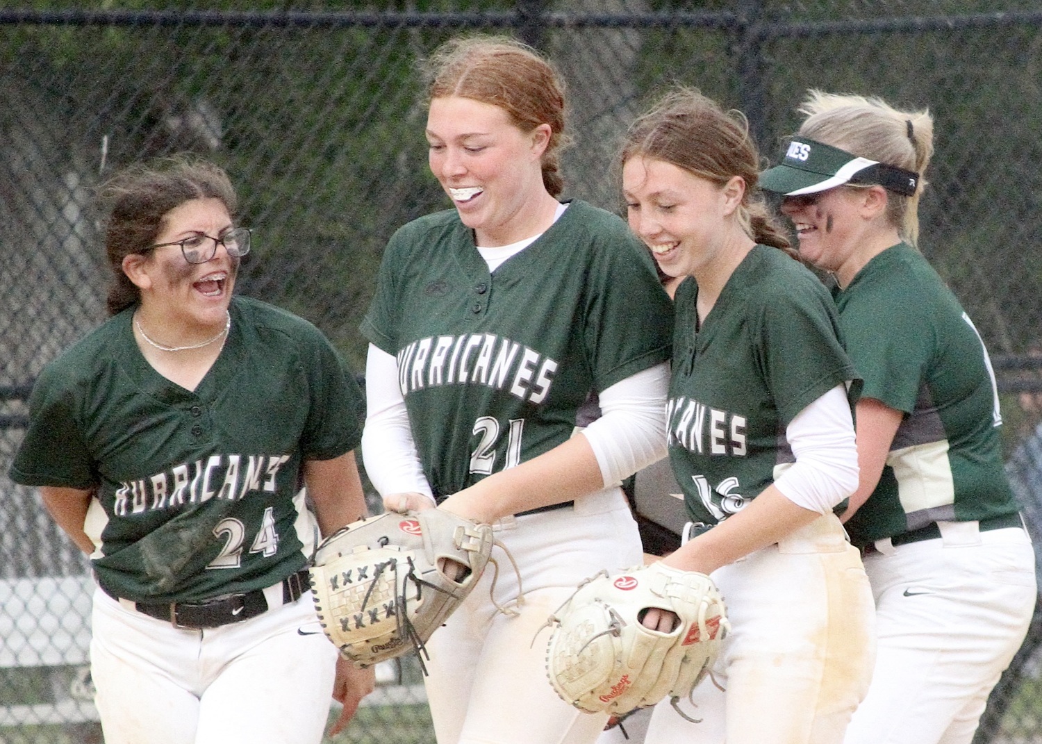 Westhampton Beach softball team members are all smiles making it to the next round of playoffs. DESIRÉE KEEGAN