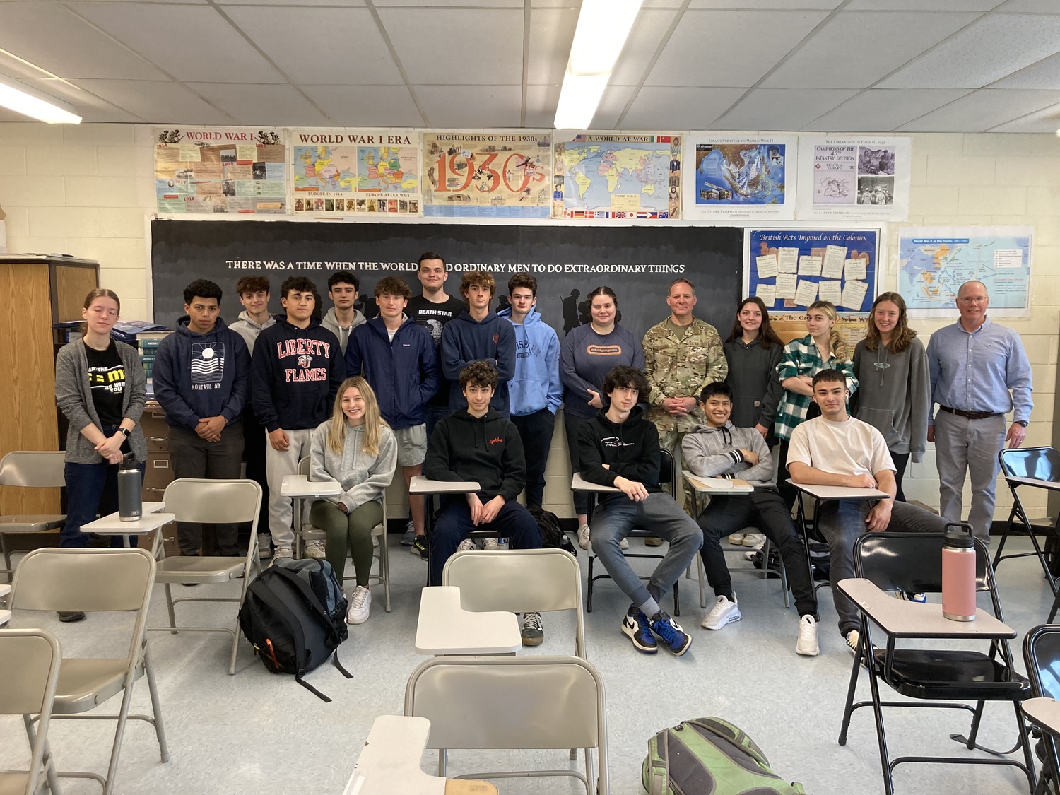 Chief Master Sergeant Brian Mosher of the 106 th Rescue Wing, recently spoke to Westhampton Beach High School History of Long Island students in Korey Williams’ class. The presentation focused on the rescue Xapabilities of the Rescue Wing in both peacetime and armed conflict, as well as the Role of the 106th Rescue Wing on Long Island. The discussion was the culmination of a unit on the history of aviation on Long Island.
COURTESY WESTHAMPTON BEACH SCHOOL DISTRICT