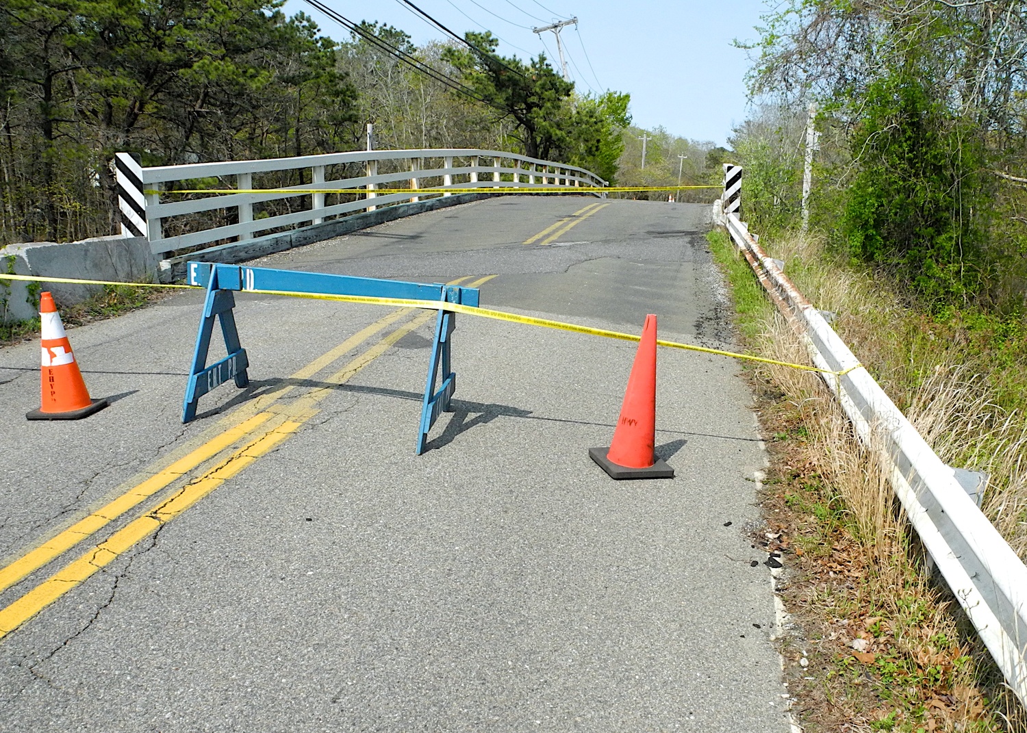 The Cranberry Hole Road bridge, which spans the Long Island Rail Road tracks, was blocked off this week because a hole has formed in the bridge decking, which was identified as dangerous by a state study more than six years ago.