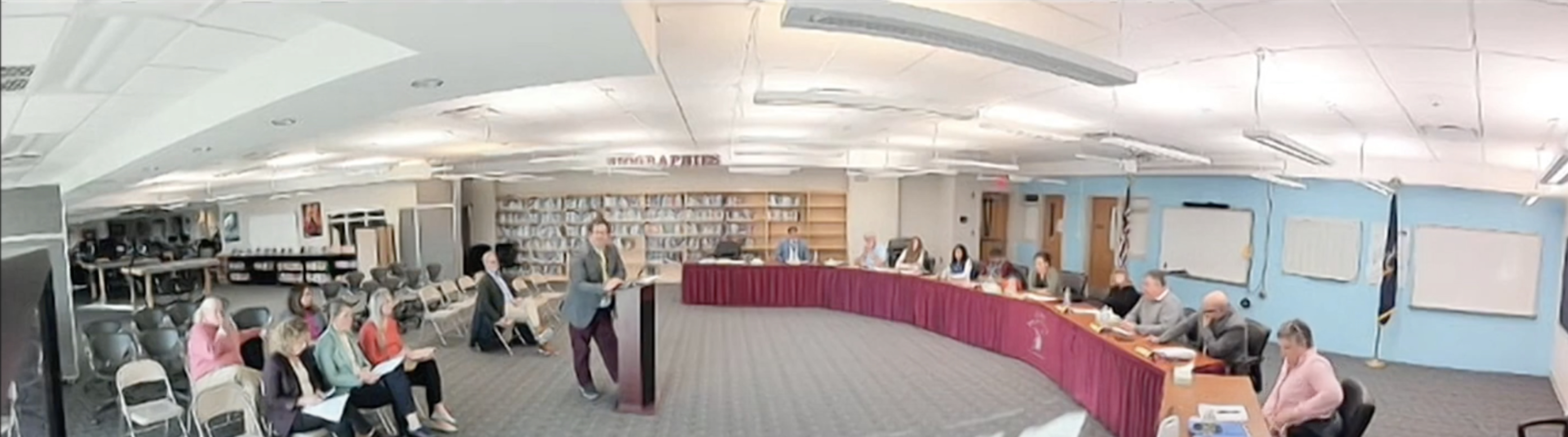 East Hampton Assistant Superintendent for Business Sam Schneider presents the proposed budget for the 2023-24 school year during a budget hearing on May 2.