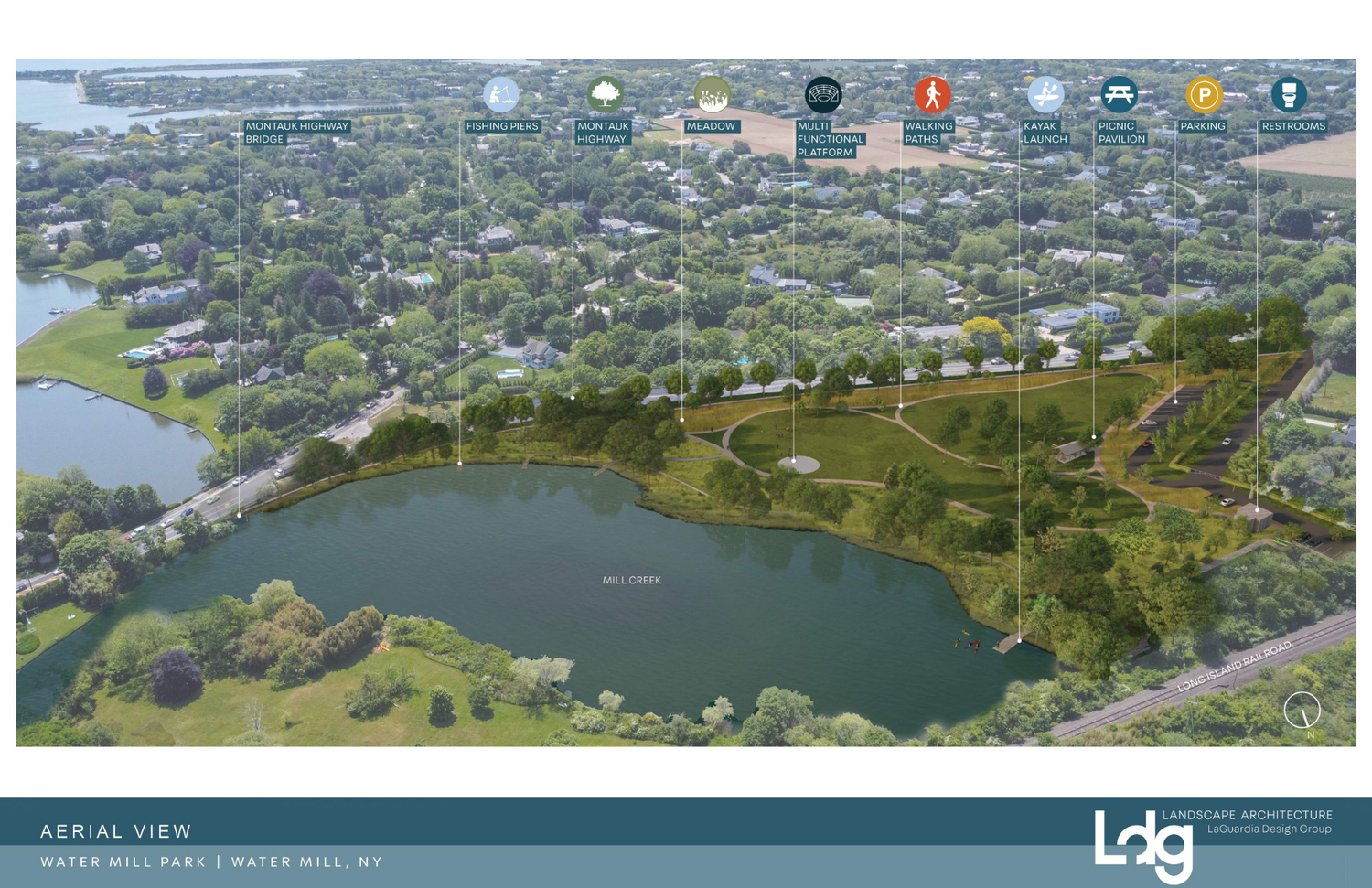 Renderings of the proposed park in Water Mill debuted Monday, June 12. COURTESY LaGUARDIA DESIGN GROUP