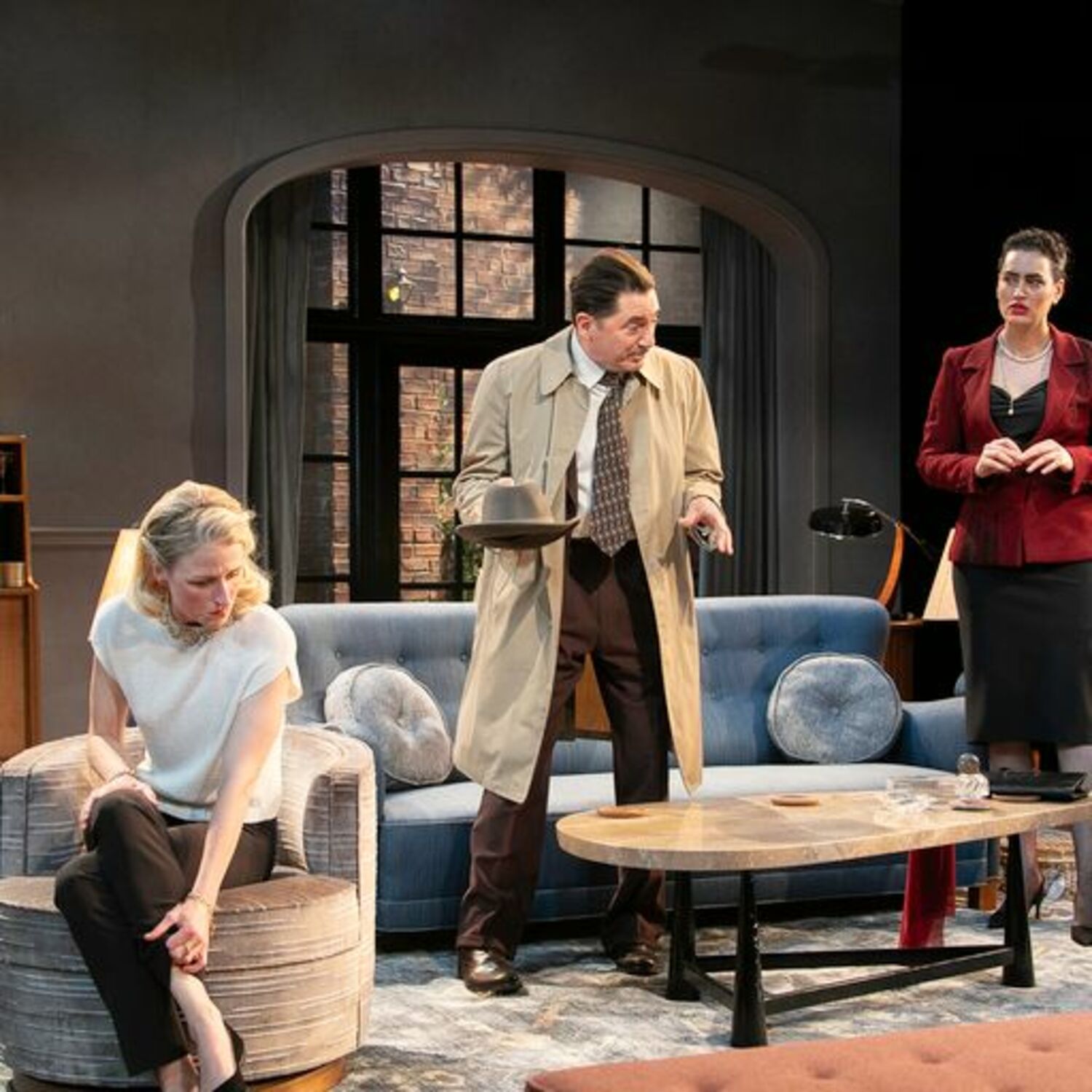 Margot (Mammie Gummer), Lesgate (Max Gordon Moore) and Maxine (Rosa Gilmore ) in a scene from Bay Street Theater's 