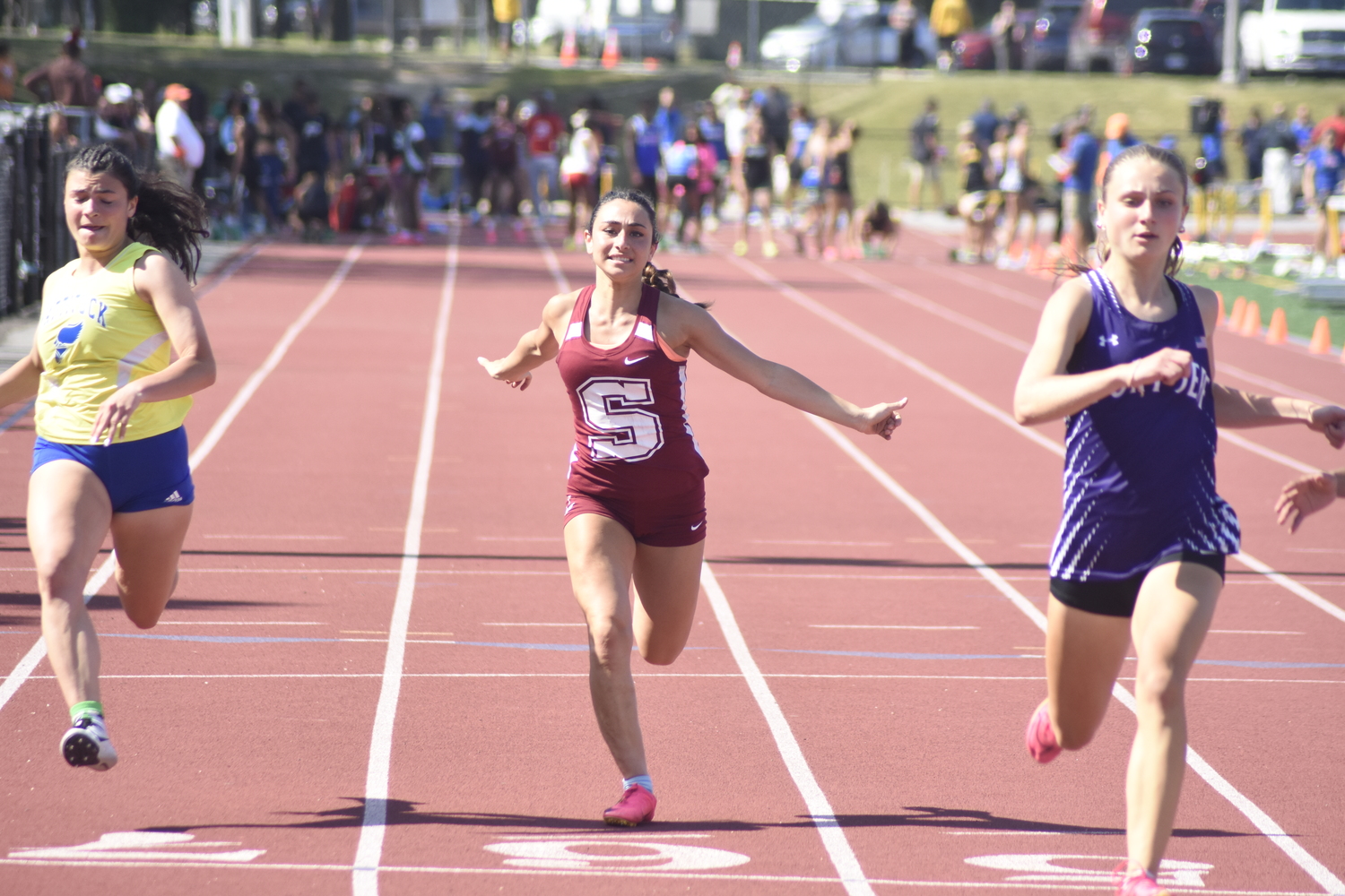 Southampton junior Kyla Cerullo in the 100-meter dash.    DREW BUDD