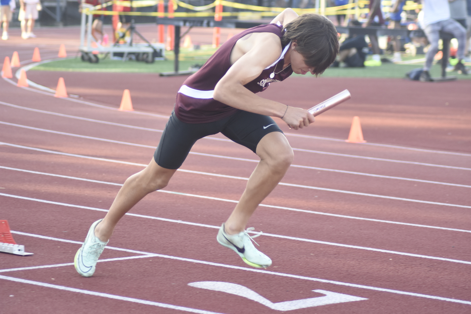 Southampton's Tanner Marro starts the 4x100-meter relay.