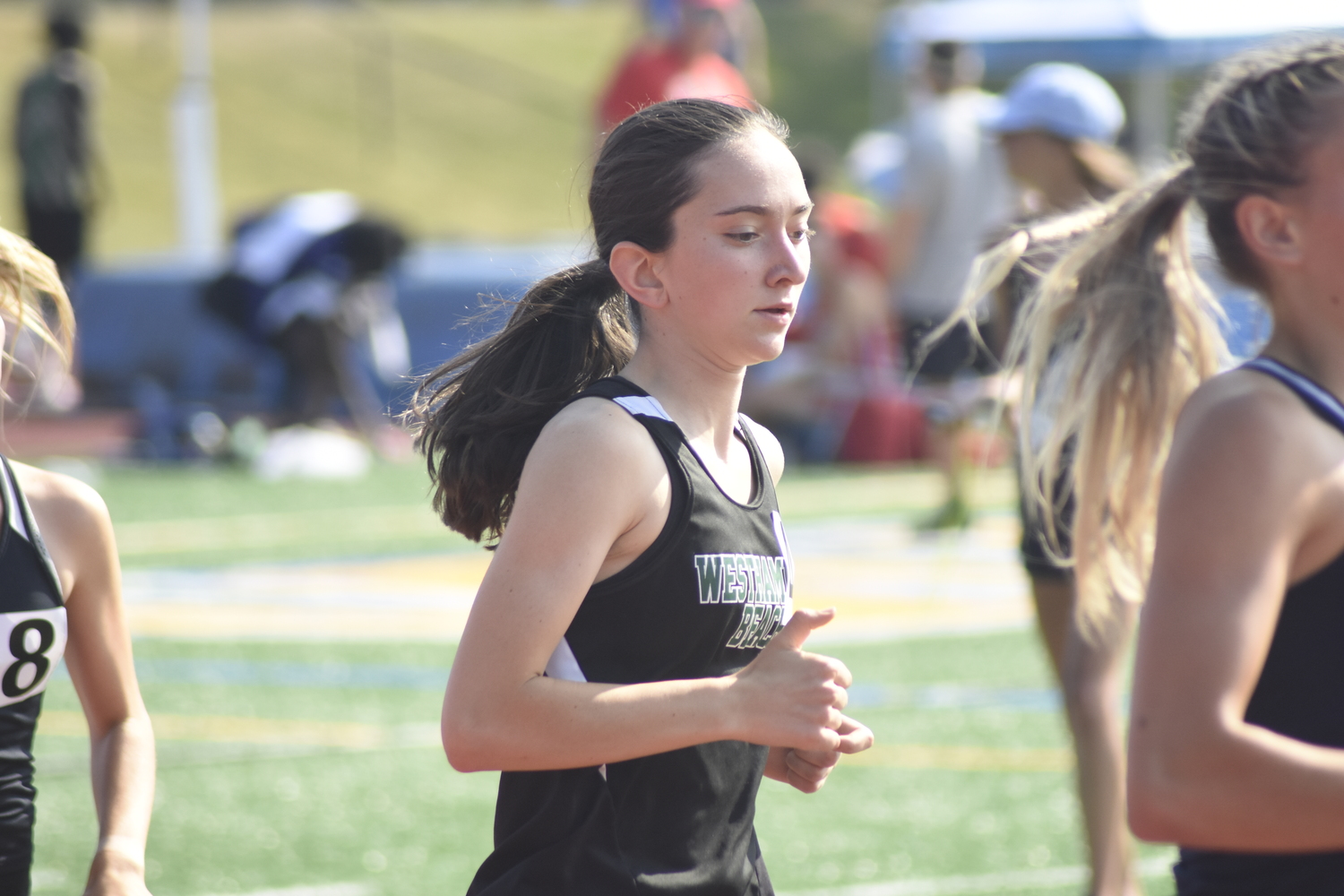 Westhampton Beach sophomore Lily Strebel in the 1,500-meter race.   DREW BUDD