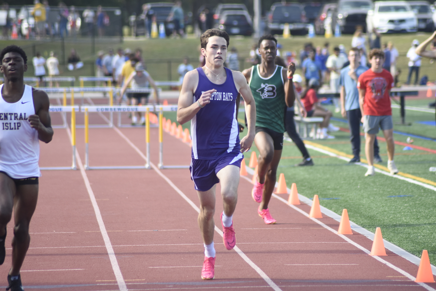 Hampton Bays senior Liam Sutton qualified for states in the 400-meter intermediate hurdles and was part of the 4x400-meter relay team that qualified.  DREW BUDD