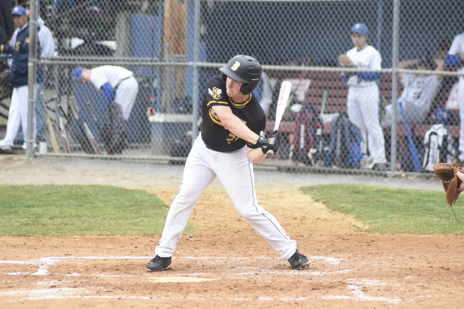 Ross freshman Shawn Gnyp gets ready to take Chapel Field starting pitcher Liam Powell's pitch to left center field for the Bees first hit.   DREW BUDD