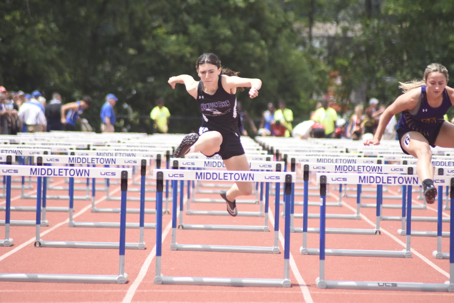 Hampton Bays junior Emma Halsey placed 14th overall in the state in the 100-meter hurdles.   DREW BUDD