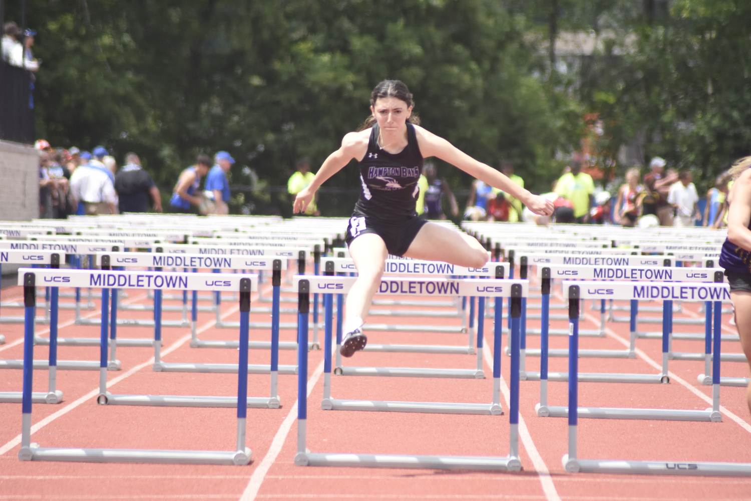 Hampton Bays junior Emma Halsey placed 14th overall in the state in the 100-meter hurdles.   DREW BUDD