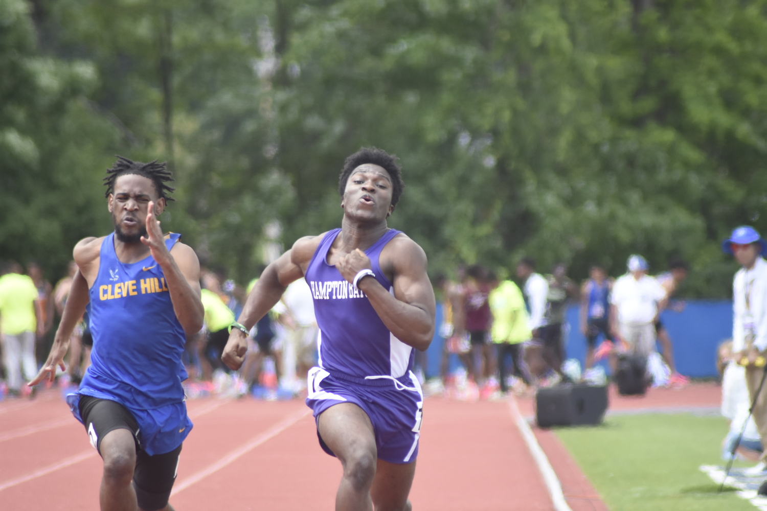 Hampton Bays senior Eli Amos finished 26th in the state in the 100-meter dash.   DREW BUDD