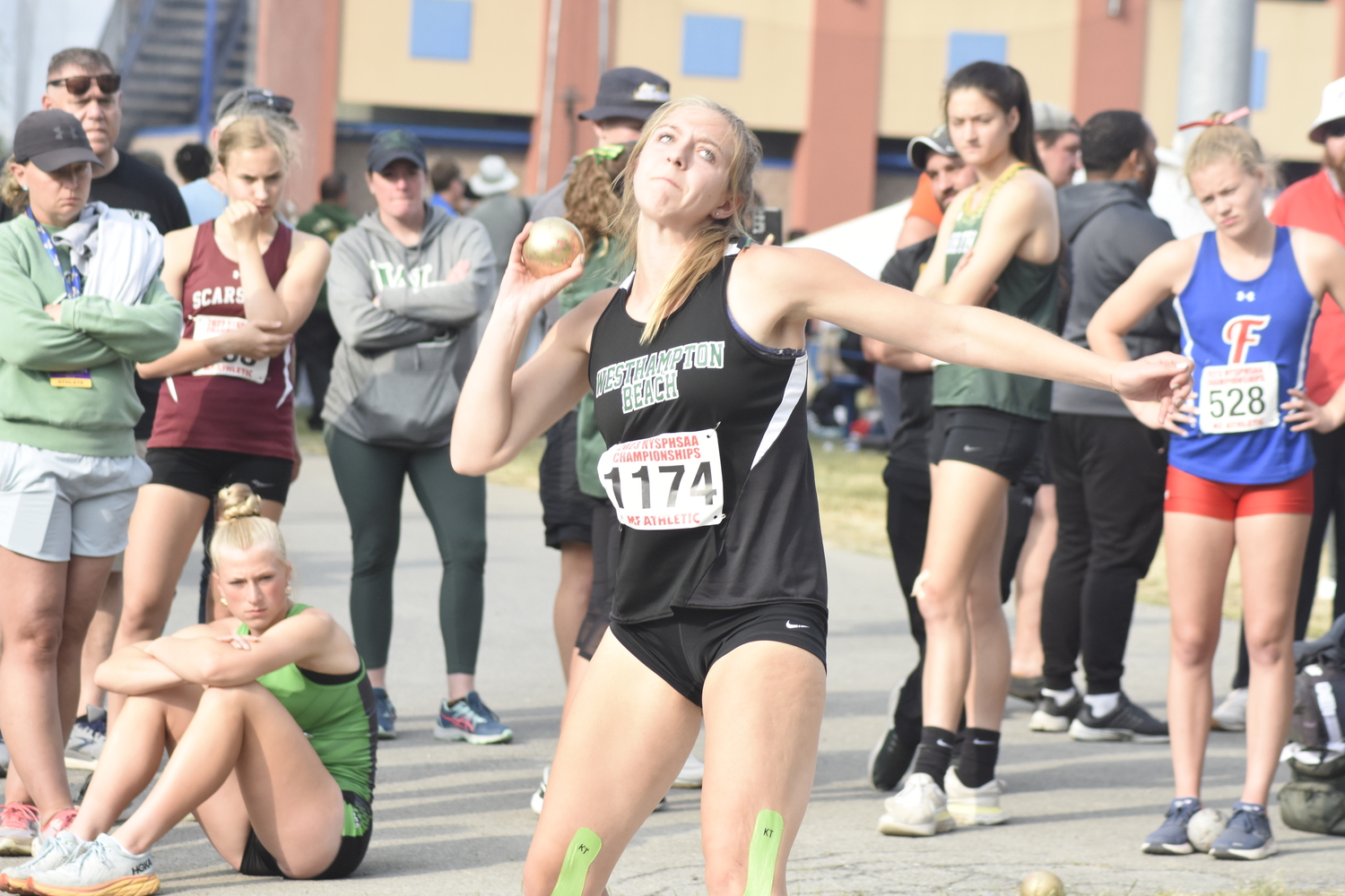 Madison Phillips in the shot put of the pentathlon.   DREW BUDD