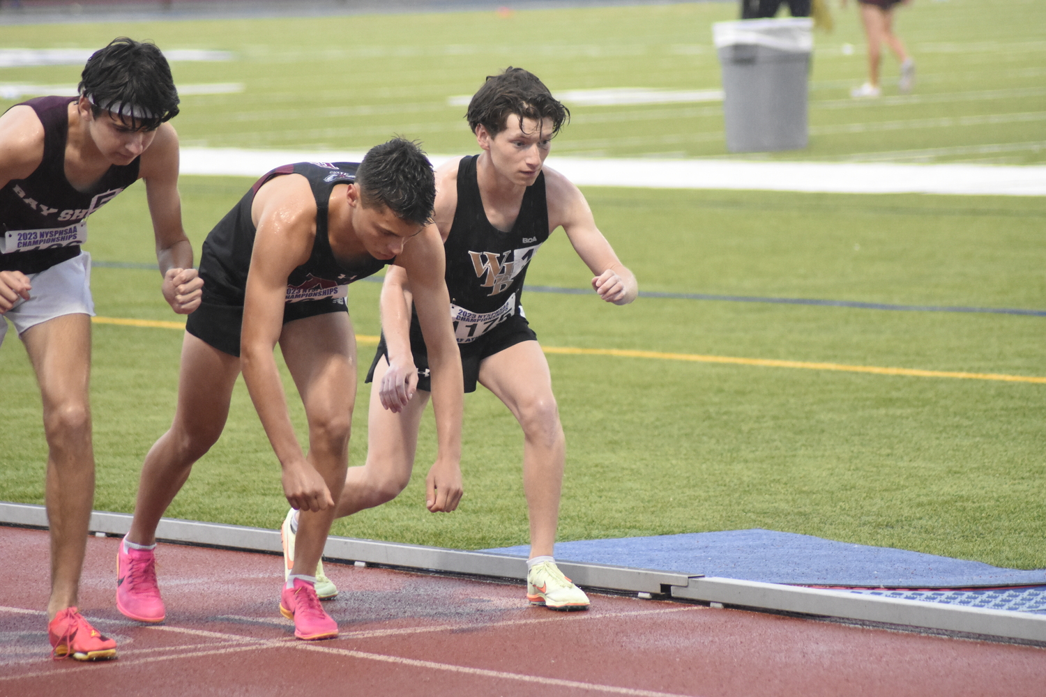 Westhampton Beach senior Max Haynia gets ready for the gun to start the 3,200-meter race on Friday.   DREW BUDD