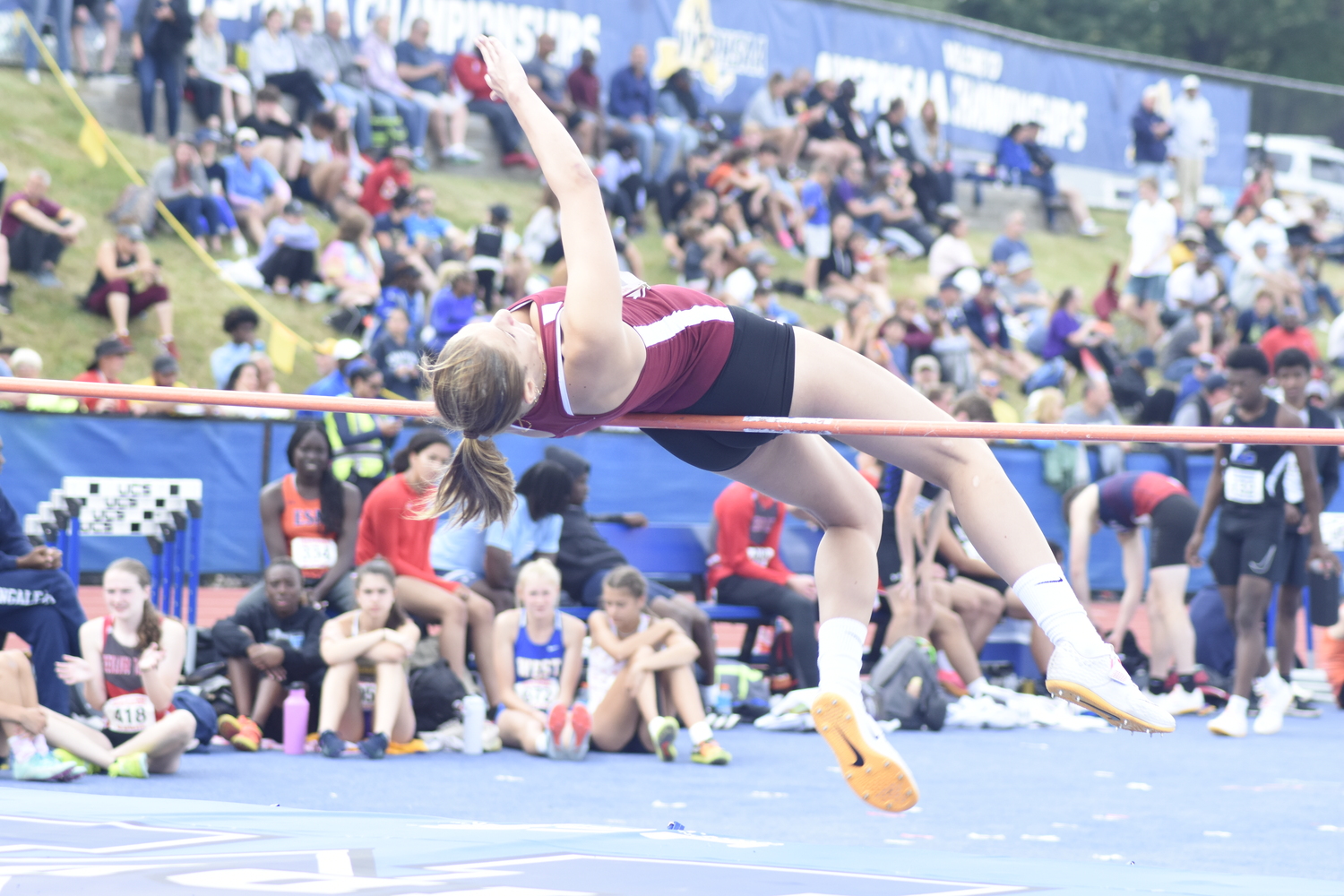 Southampton junior Livia Lombardi-Benvenuto cleared 4 feet 9 inches in her first state championship meet on Saturday.   DREW BUDD