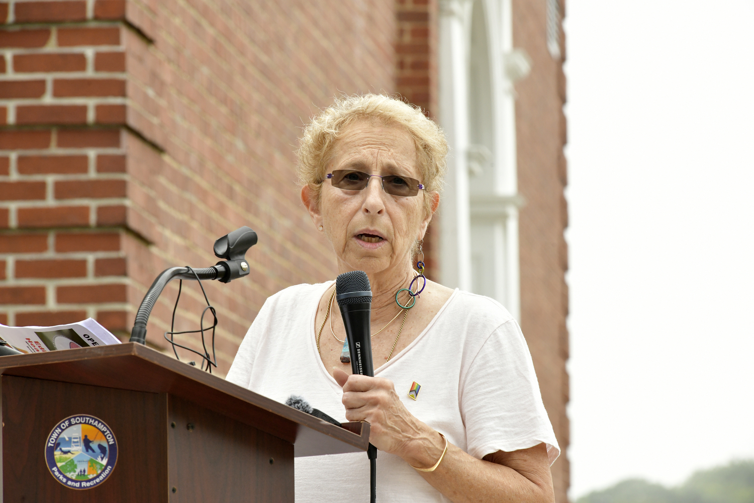 Ardon Kessler speaks at the opening of the Edith Windsor Heart Memorial at Southampton Town Hall on Monday.   DANA SHAW