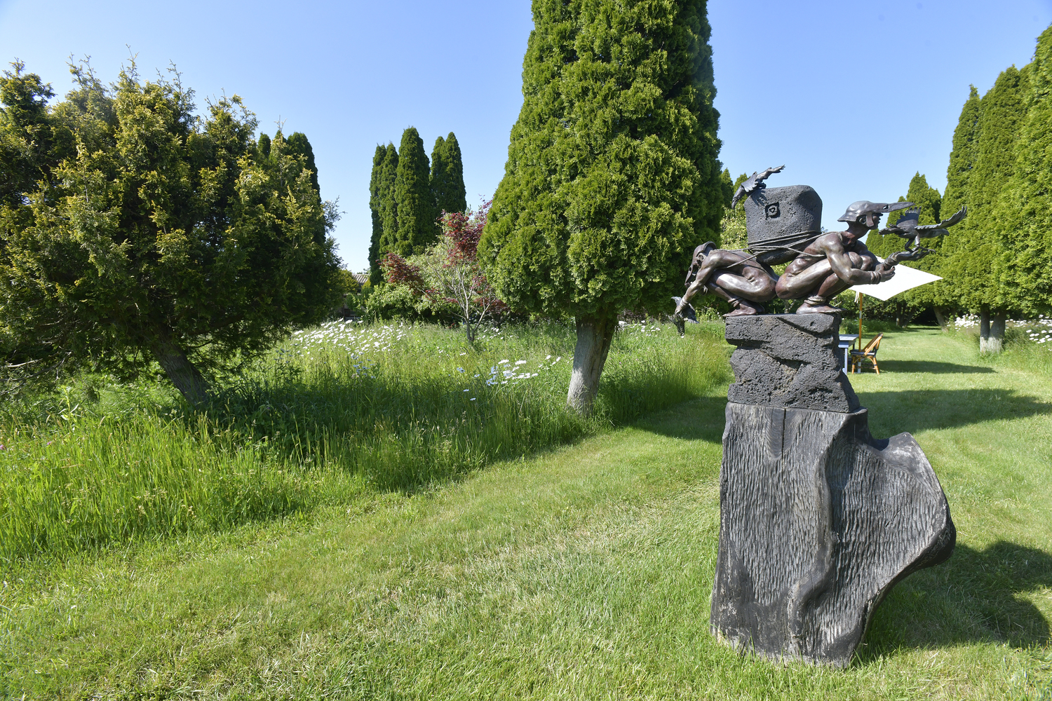 A sculpture by the California artist Renzo in one of the gardens at Villa des Amis.   DANA SHAW