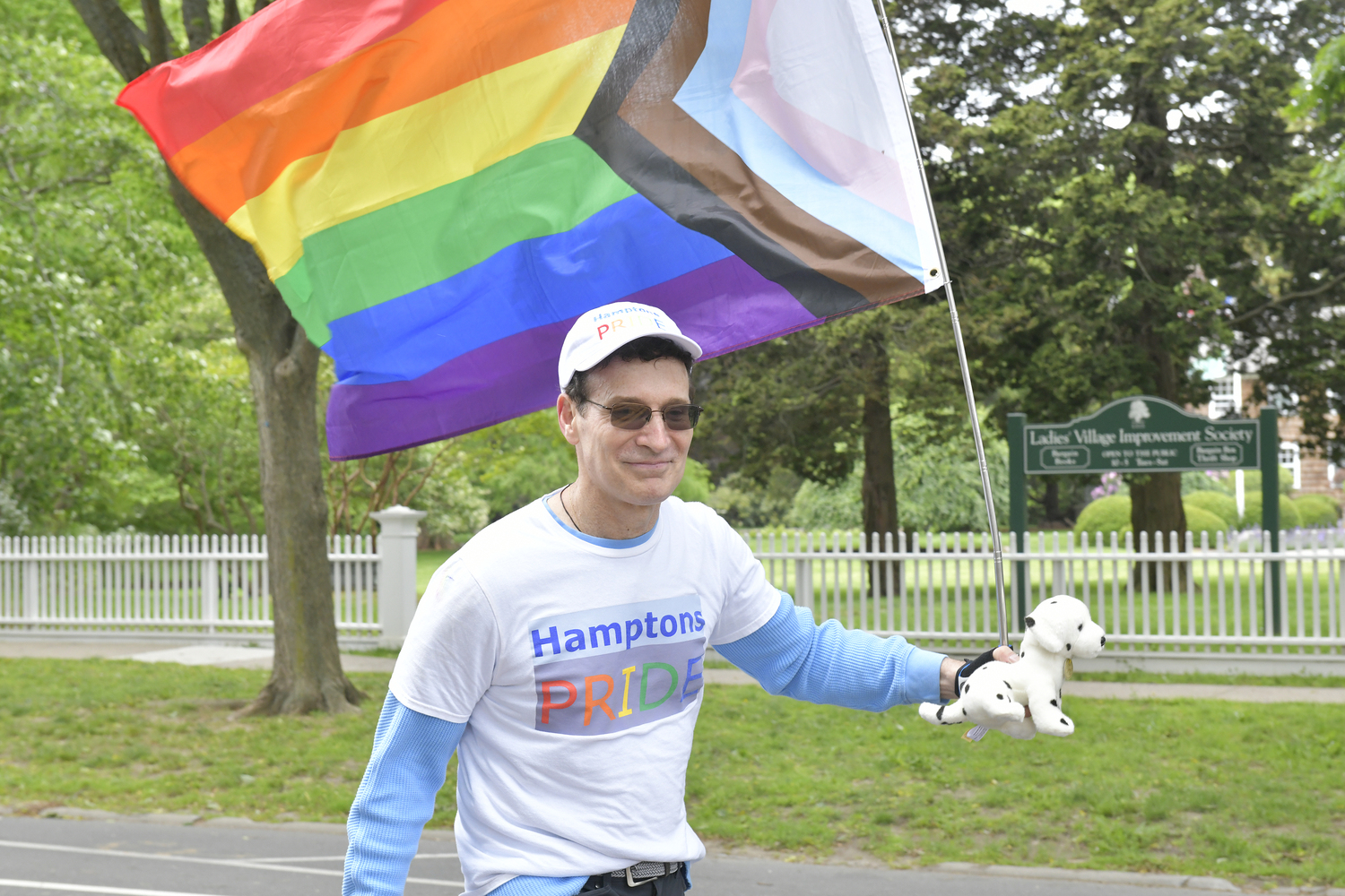 Tom House leads the Pride Parade in East Hampton on Saturday.  DANA SHAW