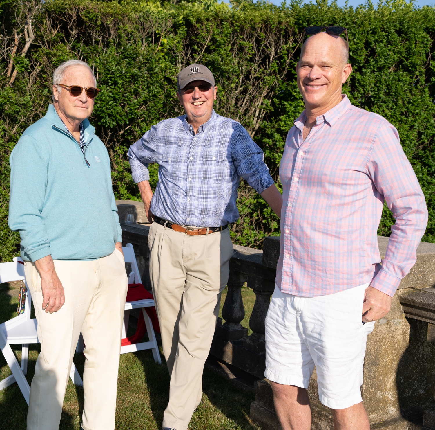 Fighting Chance, a cancer support organization with offices in Sag Harbor and Southampton, held its annual summer benefit on Saturday, June 10, in the Artemas Ward's Italian Gardens at the home of Rich Hogan on Shelter Island. Fighting Chance Founder Duncan Darrow, Cliff Clark, owner of the South Ferry, and Rich Hogan, owner of the Italianate gardens at Wards Point. COURTESY FIGHTING CHANGE