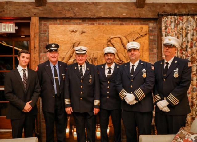 On Saturday, April 29th, the East Hampton Fire Department held its annual Inspection Dinner Dance at Maidstone Club in East Hampton. At the dinner, various awards were presented. From left, Austin Brown, 2022 Officer of the Year; Captain Greg Brown, 2022 Fireman of the Year; Ex-Chief Ken Brown, 2nd Assistant Chief Alex Verdugo, Chief Duane Forrester, and 1st Assistant Chief Greg Eberhart   COURTESY AMANDA  STANIS