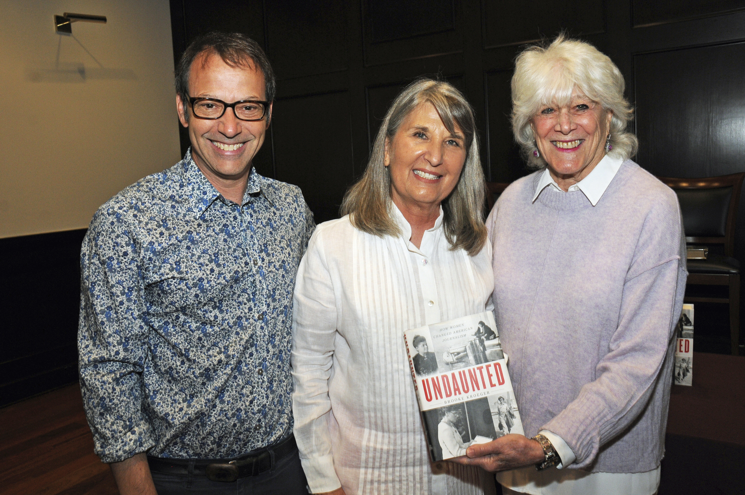 Jim Rutenberg, Brooke Kroeger and Lynn Sherr at the East Hampton Library on Saturday to celebrate Ms. Kroeger's recently released sixth book,  