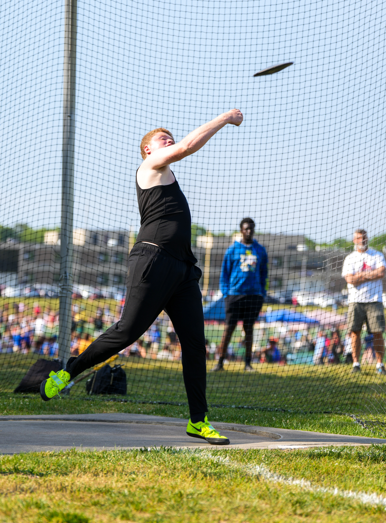 Westhampton Beach junior Jack Hendrickson performs in the discus at the state qualifier.   RON ESPOSITO