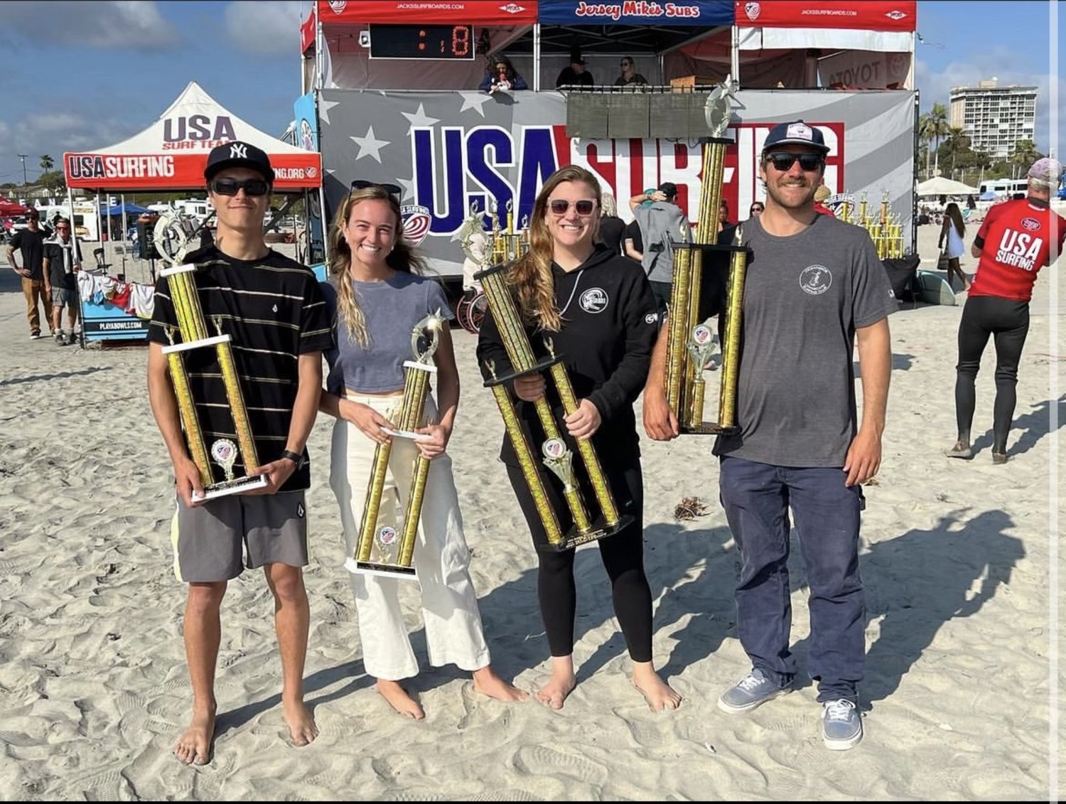 Montauk resident and East Hampton High School senior Chase Lieder, far left, with his teammates after qualifying for Team USA in the longboard division.