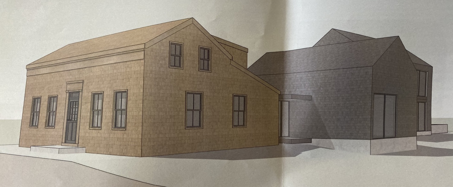 Rendering of the cottage art 59 Howard Street with rear addition approved in 2022.