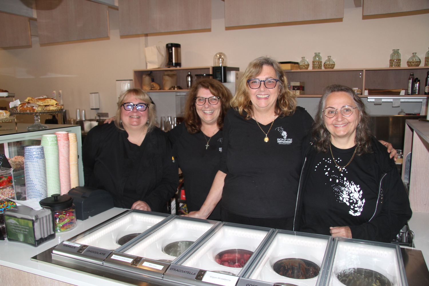 The Rana sisters -- Lisa Rana, Dawn Rana Brophy and Annette Rana Web -- and their cousin Debbie Geppert have opened Bonfire Coffeehouse, a cafe and gelato shop, in Amagansett in the same building off Main Street where their parents ran Rana's Sweet Shop decades ago. 
MICHAEL WRIGHT