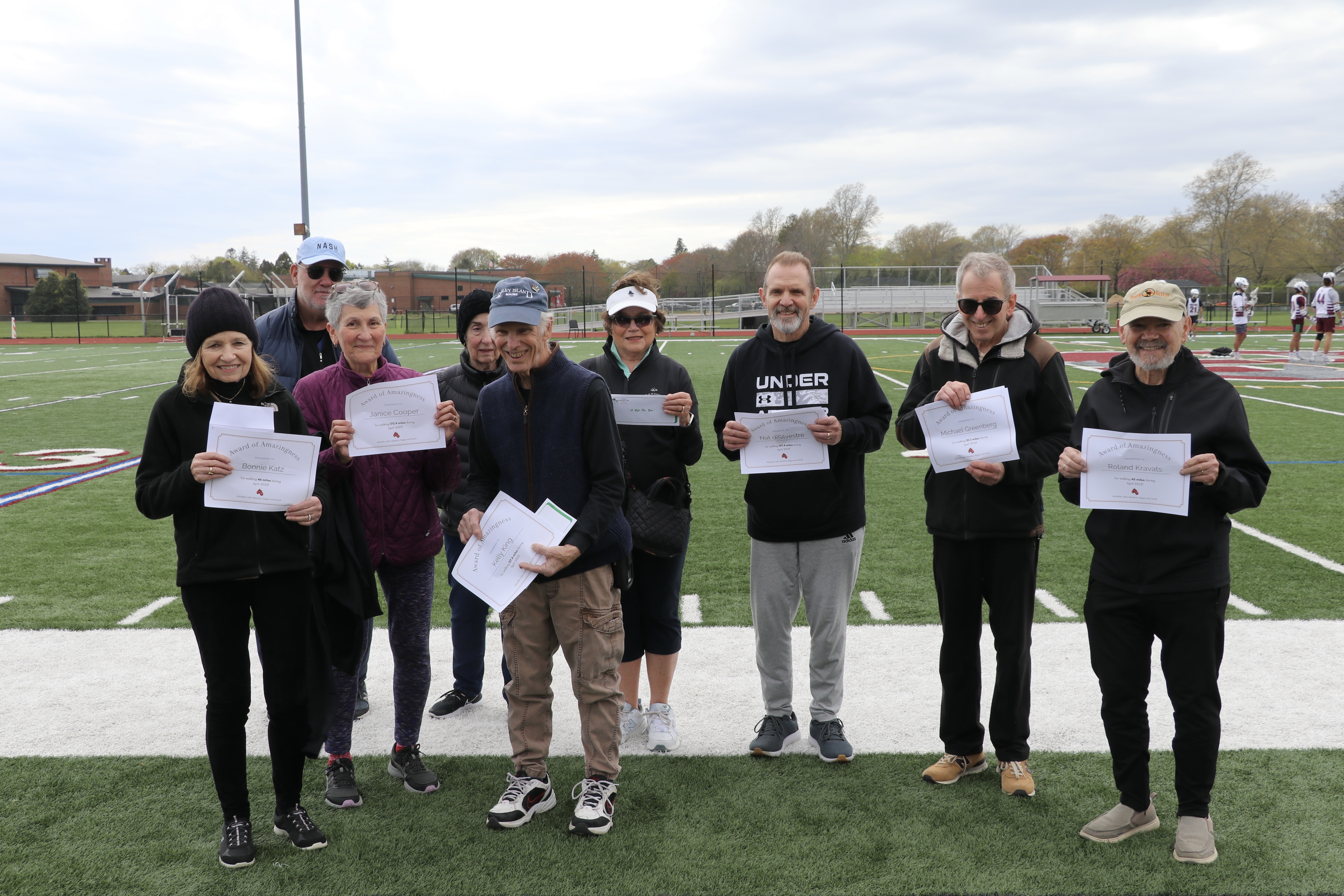 Stony Brook Southampton Hospital’s Center for Parkinson’s Disease honored the participants of the second annual Parkinson’s Disease Virtual Walking Challenge at the Southampton High School track on May 1. The ceremony recognized 32 individuals living with Parkinson's who completed the month-long challenge, as well the approximately 40 members of the Southampton High School track team, who 