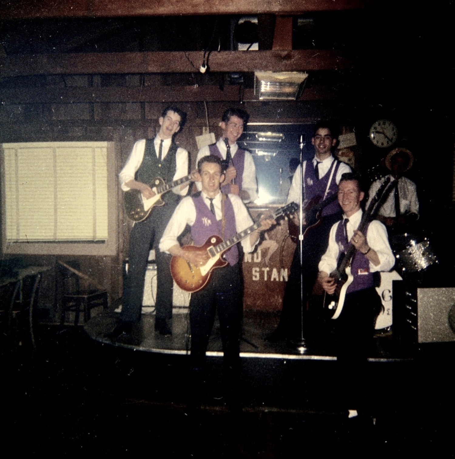 The Kingsmen performing at the Cottage Inn in East Hampton. Upper level, from left, Steve Boone,  Joe Butler, Sonny Botari and drummer Jan Buchner. Lower level, Skip Boone and Clay Sonier. COURTESY STEVE BOONE
